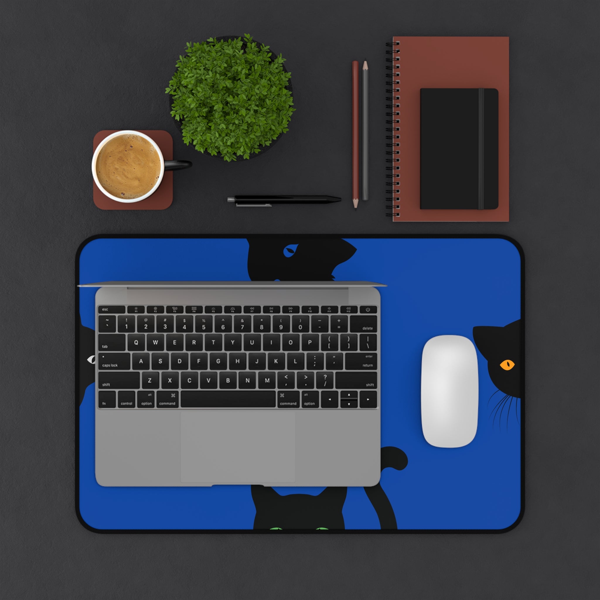 waterproof blue desk mat with cats for students and gamers