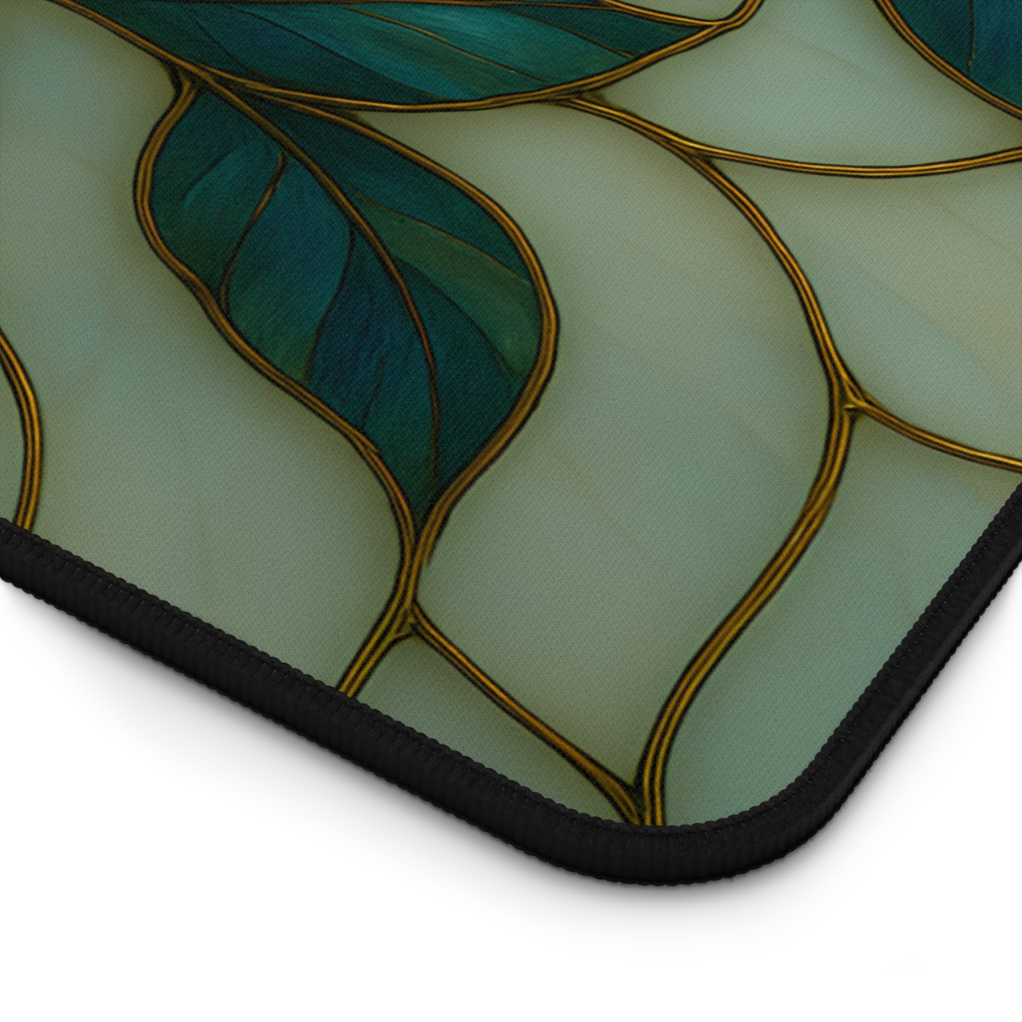 Wildflower Desk Mat Mousepad | Faux Stained Glass Rose Floral Gaming Pad, Large Office Desk Accessory