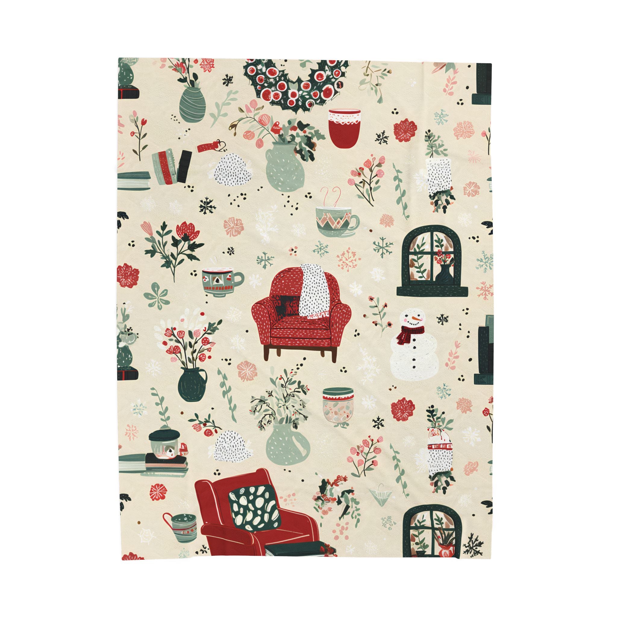 Velveteen Plush Christmas Blanket – Snowman Cocoa Floral Wreath Soft Cozy Holiday Throw