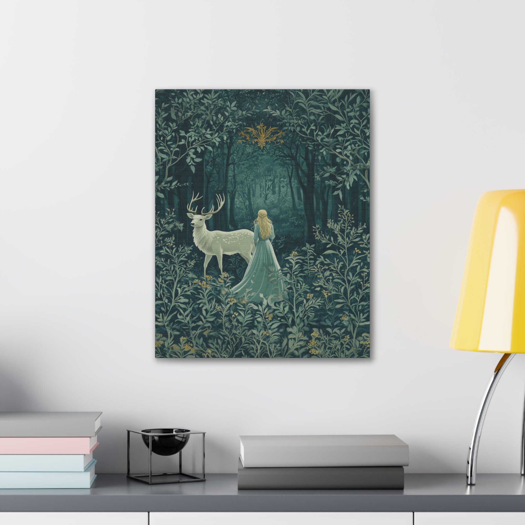 Enchanted Forest Stag & Maiden Canvas Wall Art Mystical Woodland Nature Lover Home Décor