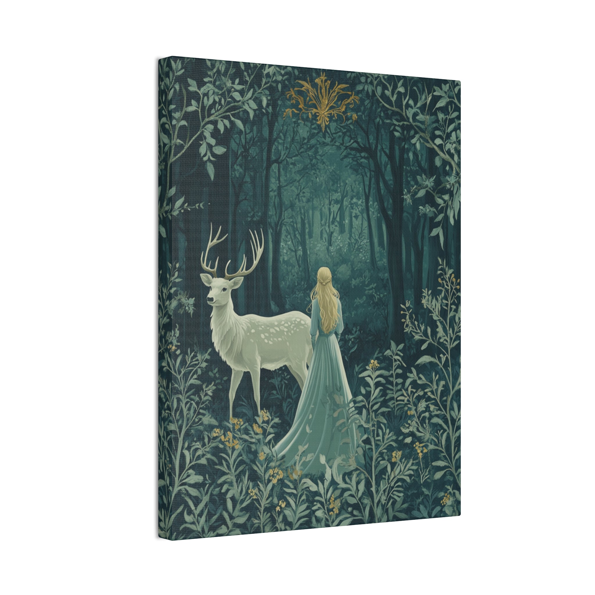 Enchanted Forest Stag & Maiden Canvas Wall Art Mystical Woodland Nature Lover Home Décor