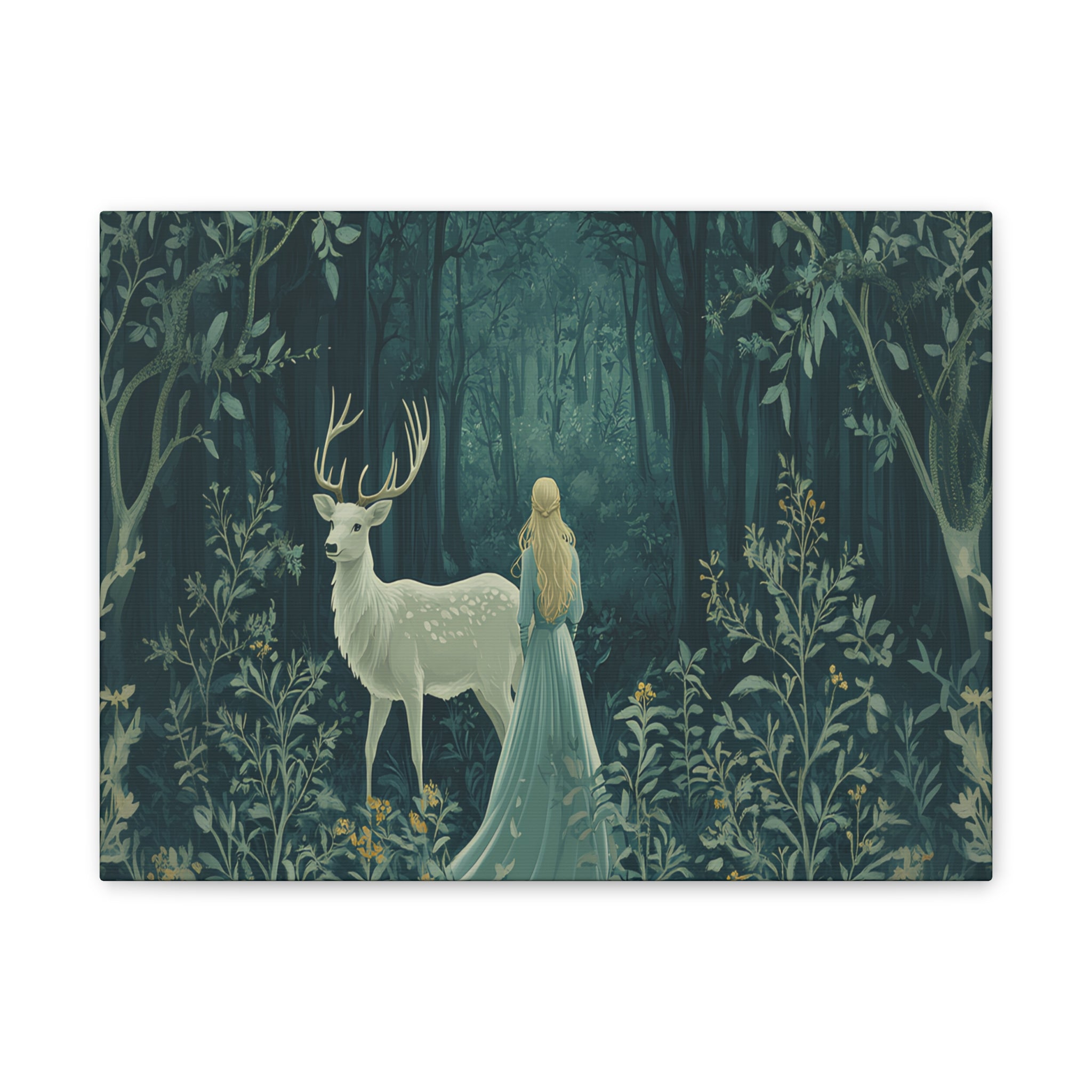 Enchanted Forest Stag & Maiden Canvas Wall Art Mystical Woodland Nature Lover Home Décor