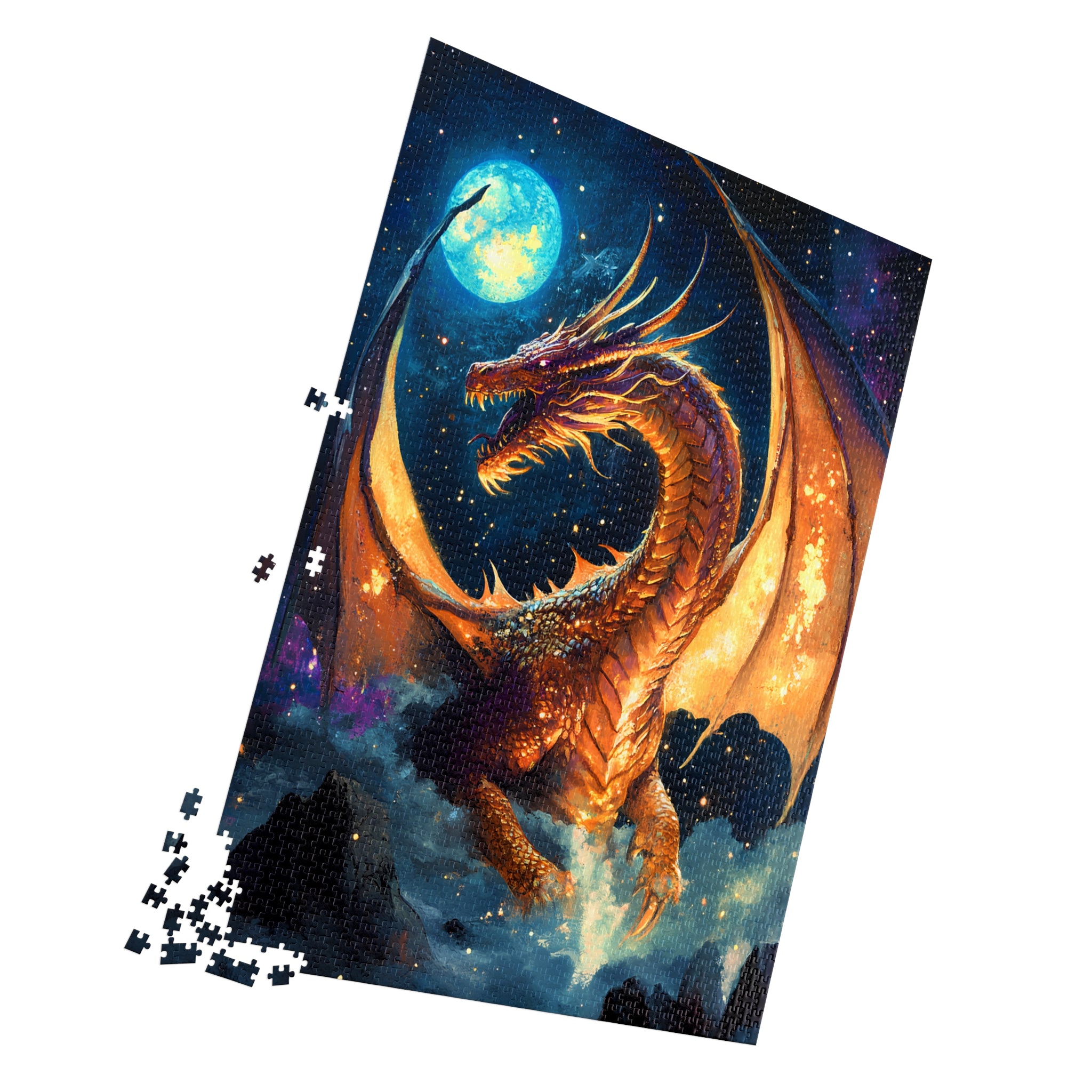 Golden Dragon Fantasy Puzzle for Adults & Teens – Mystical Fire Jigsaw, Gamer Gift, Bookish Decor