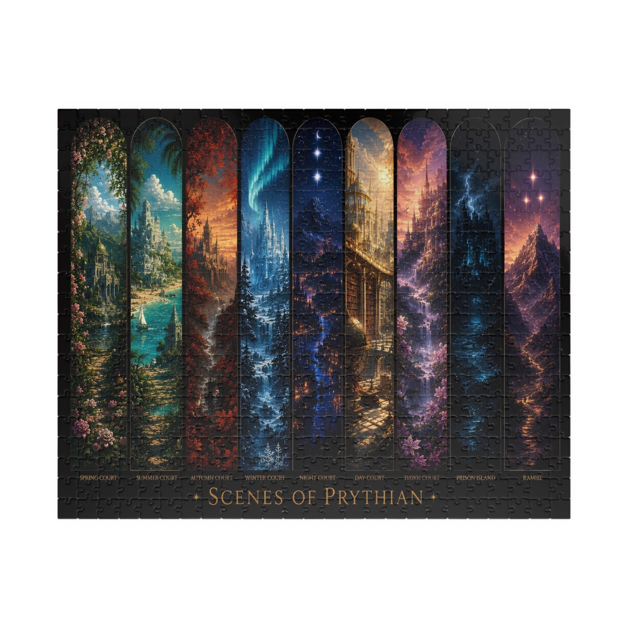 Scenes of Prythian Jigsaw Puzzle - All 7 Courts Fantasy Art, Gift Box Included