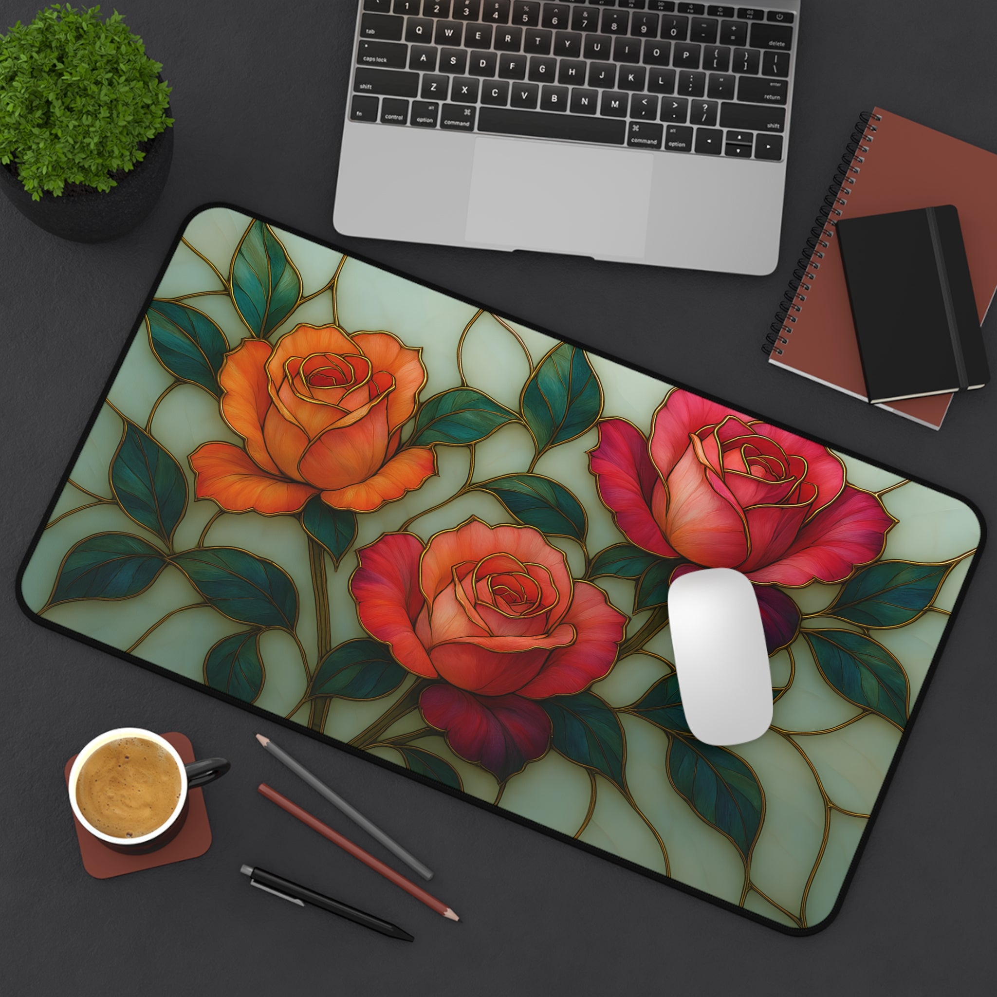 cozy floral mouse pad for work from home, decorative stained glass wildflower desk mat