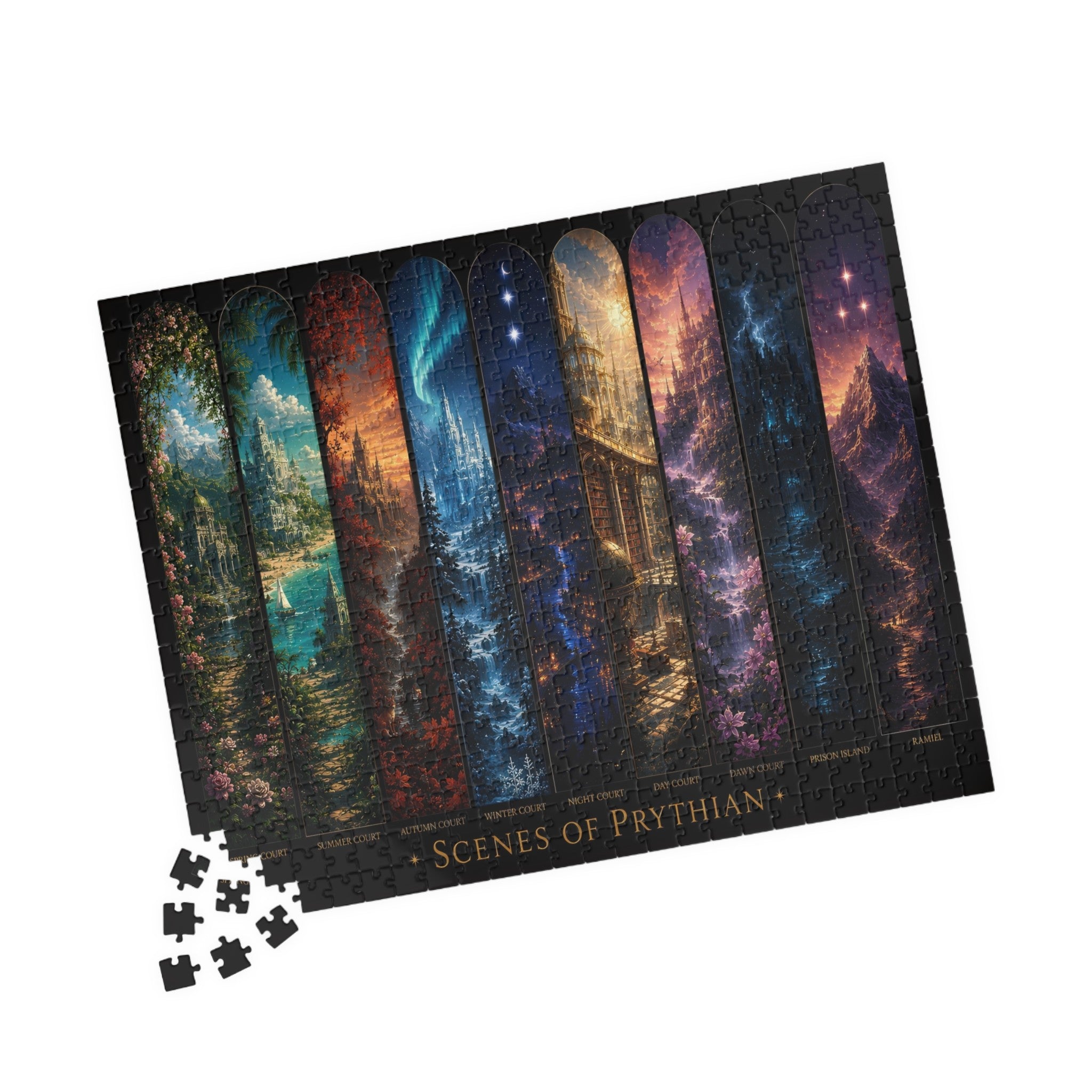 Scenes of Prythian Jigsaw Puzzle - All 7 Courts Fantasy Art, Gift Box Included