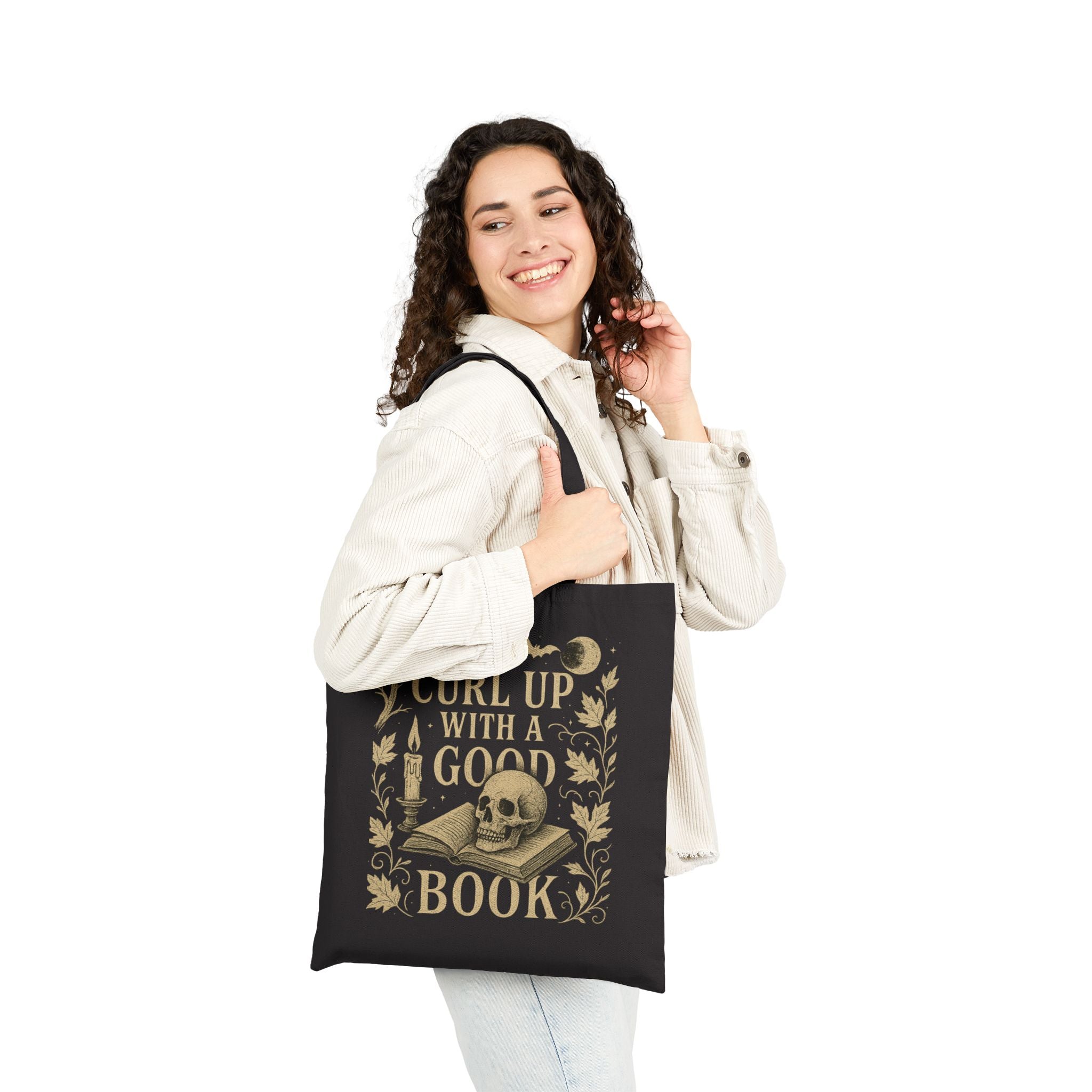 Vintage Gothic Book Lover Tote Bag – Skull & Candle Cotton Canvas Bag for Readers, Library & Gifts