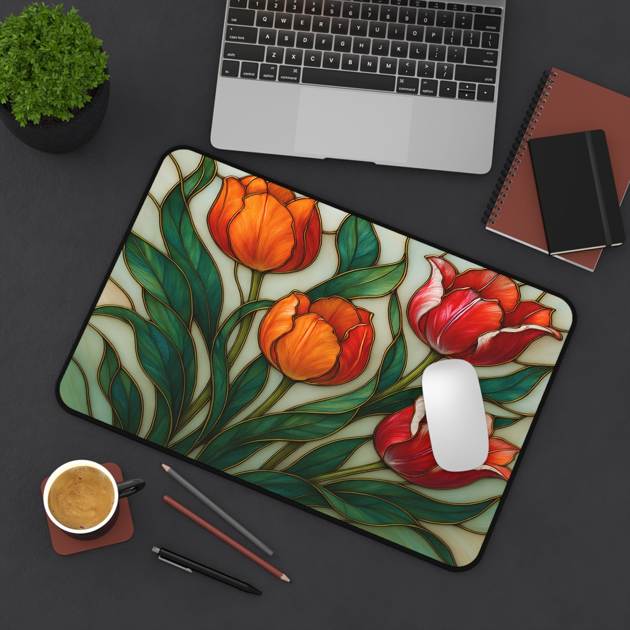 aesthetic wildflower mouse pad for students, oversized office desk mat with tulip flowers
