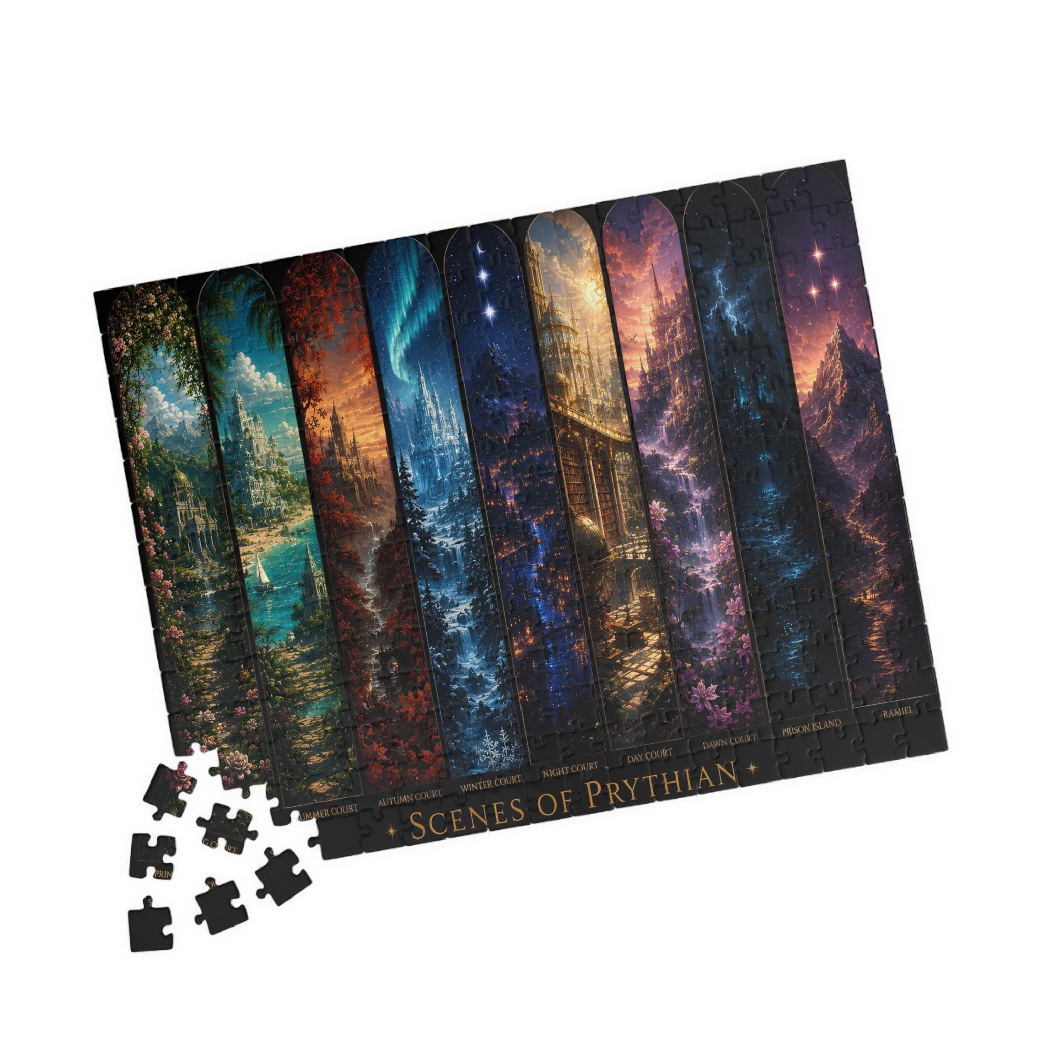Scenes of Prythian Jigsaw Puzzle - All 7 Courts Fantasy Art, Gift Box Included