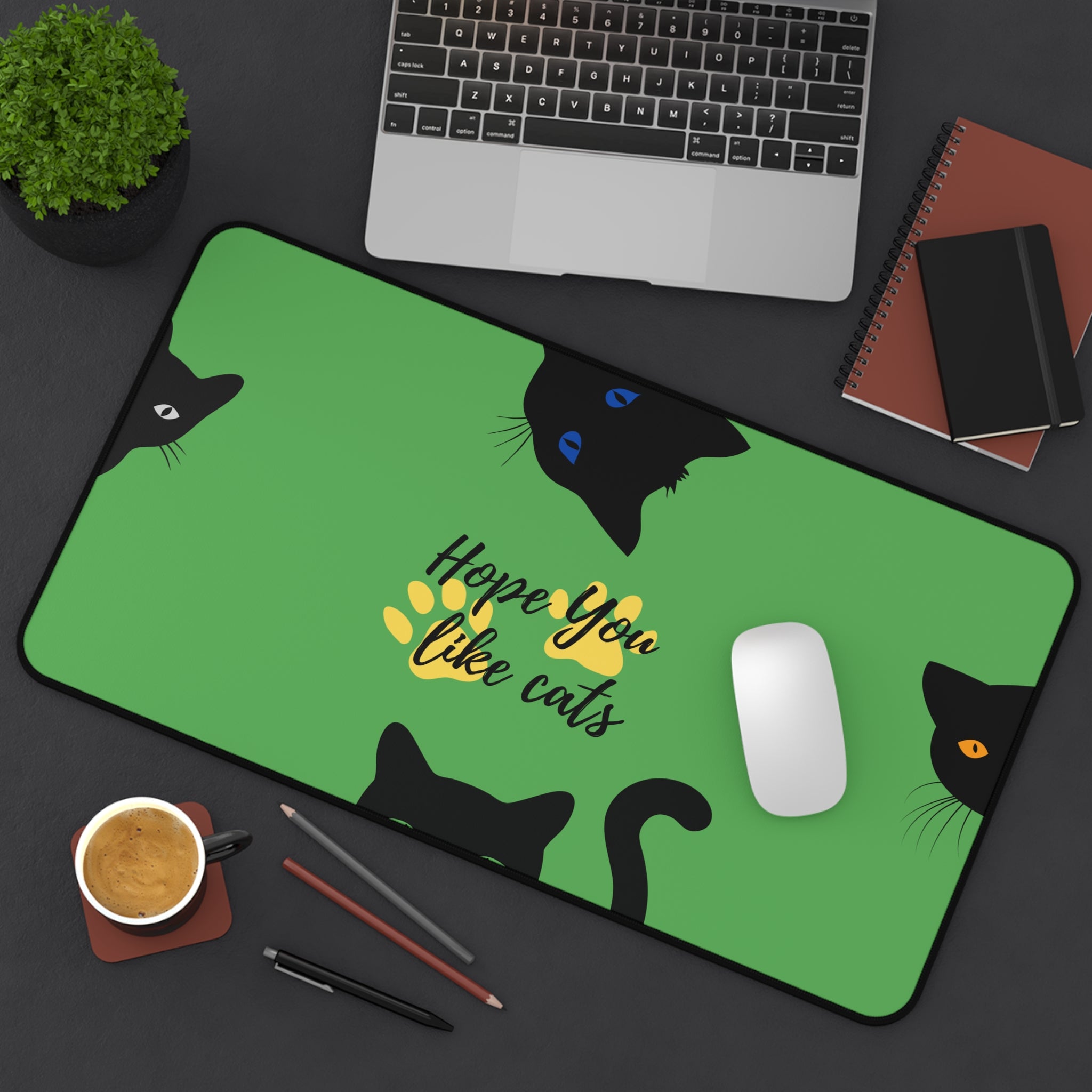 modern oversized green desk accessory with cat design