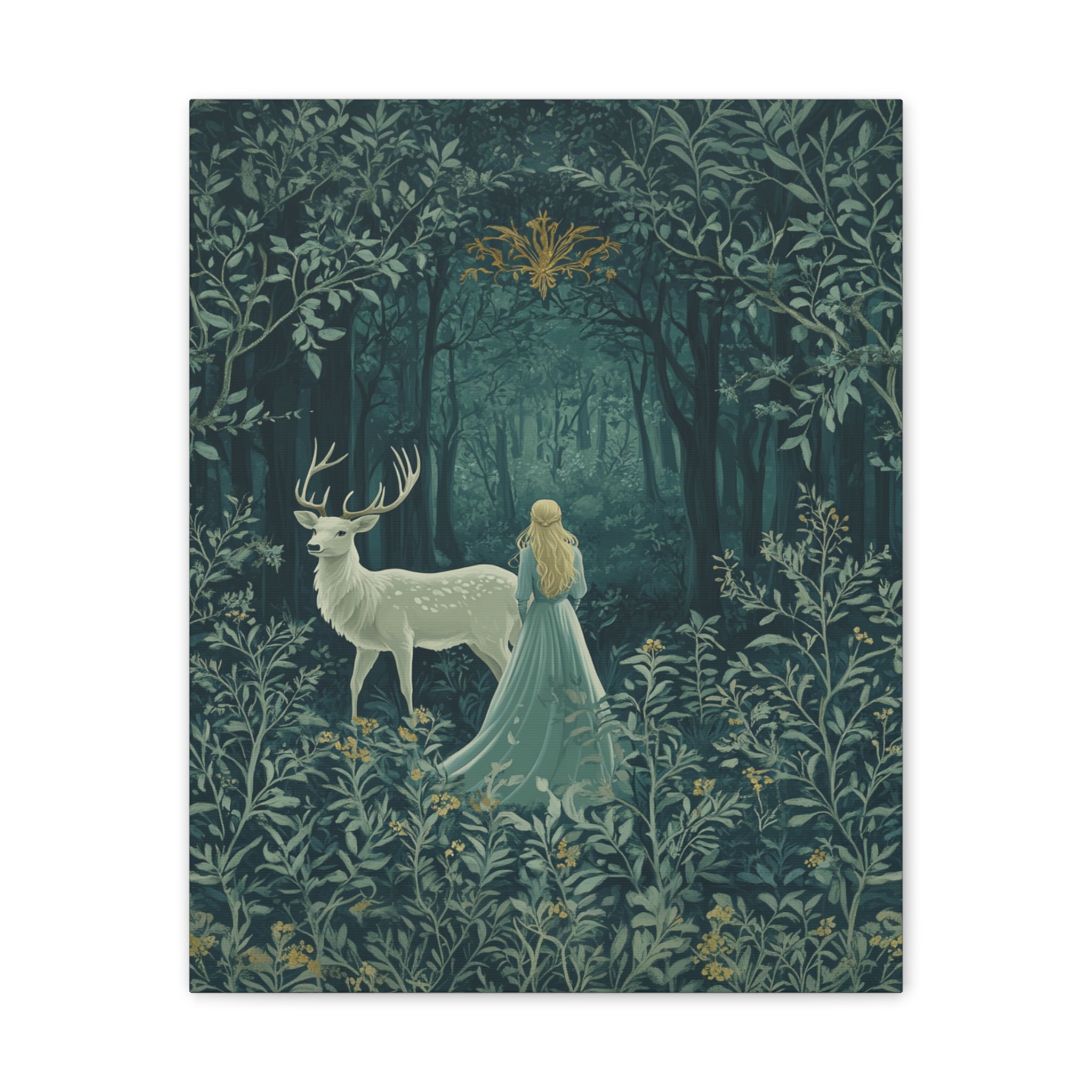 Enchanted Forest Stag & Maiden Canvas Wall Art Mystical Woodland Nature Lover Home Décor