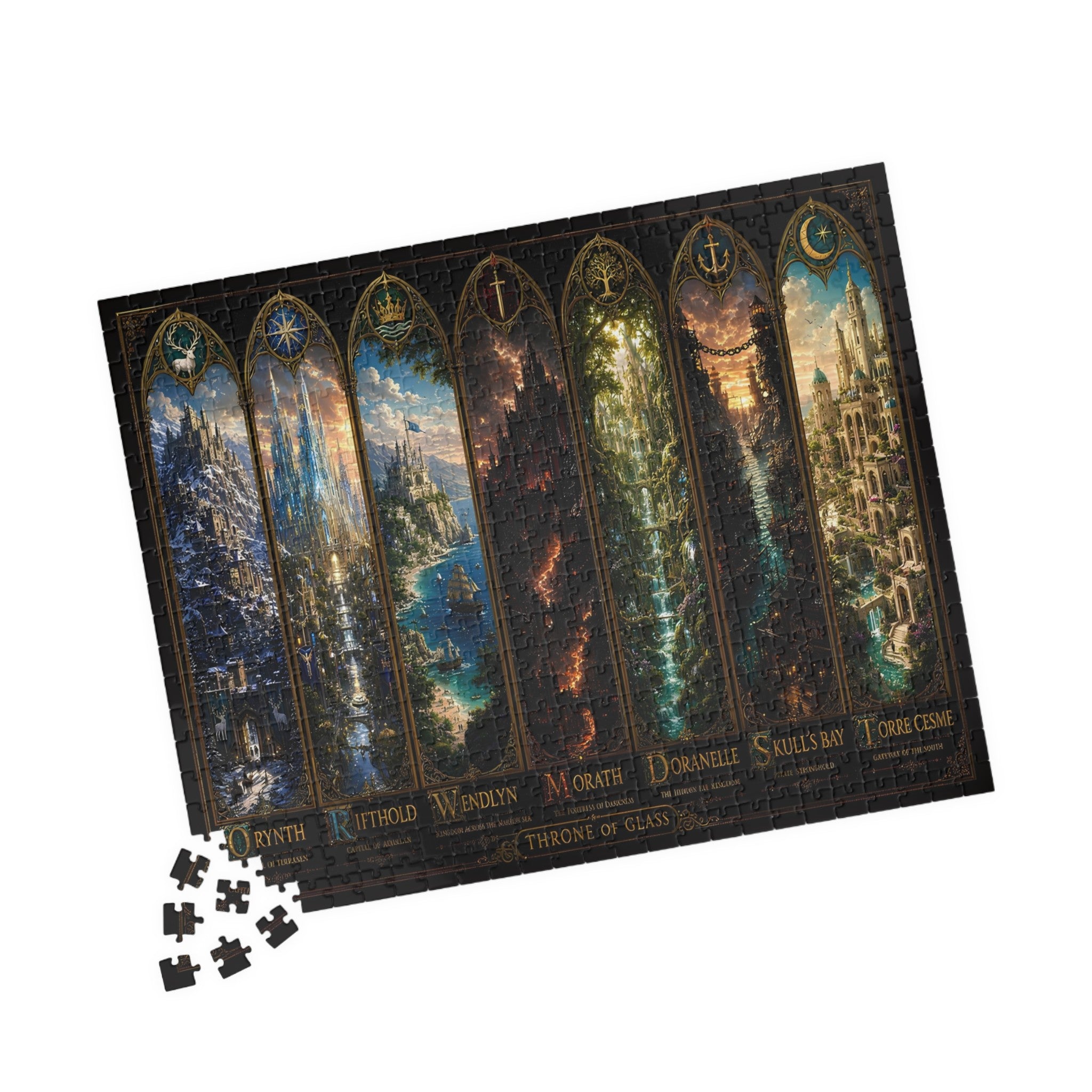 Throne of Glass Fantasy Cities Puzzle | Cozy Bookish Decor Gift for Readers