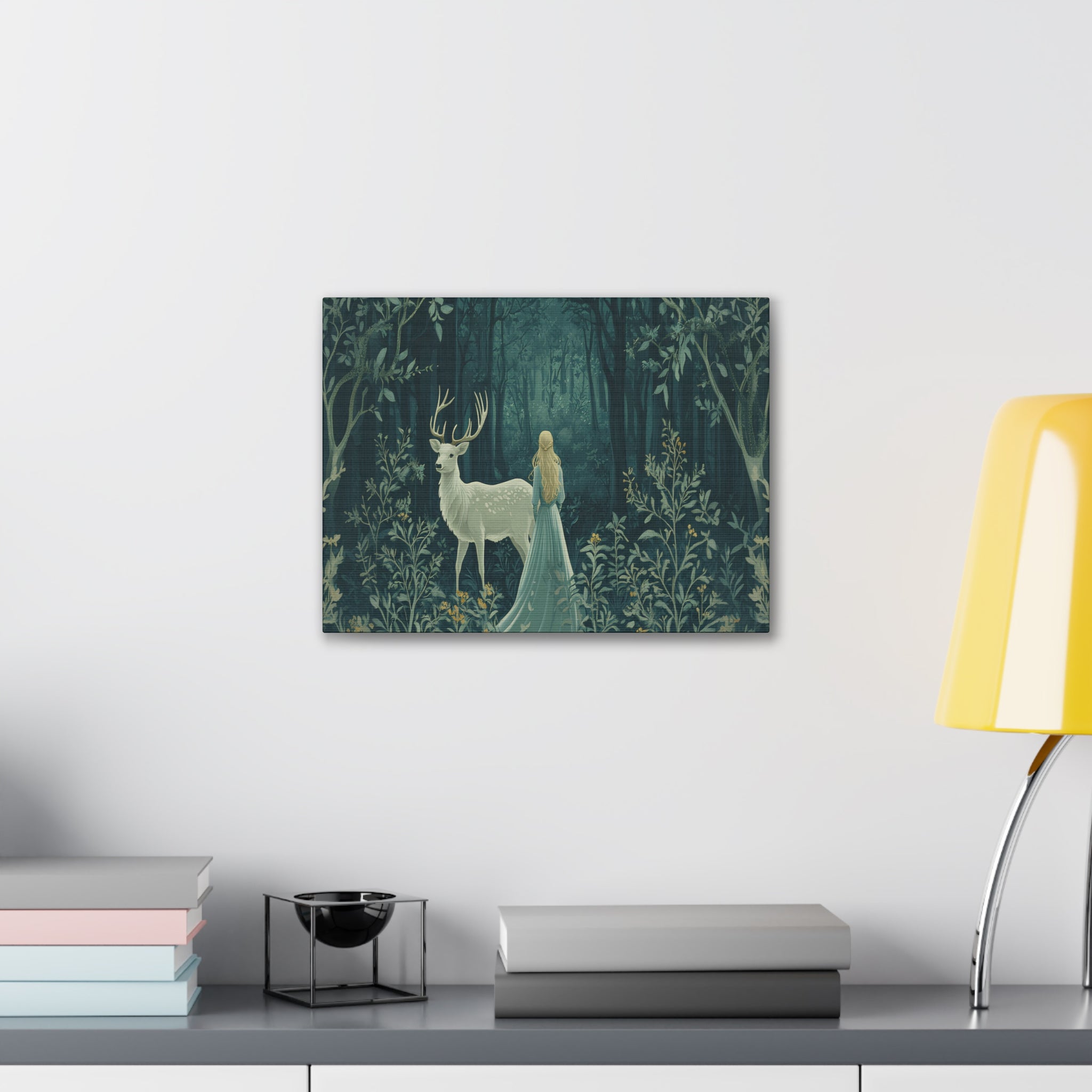 Enchanted Forest Stag & Maiden Canvas Wall Art Mystical Woodland Nature Lover Home Décor