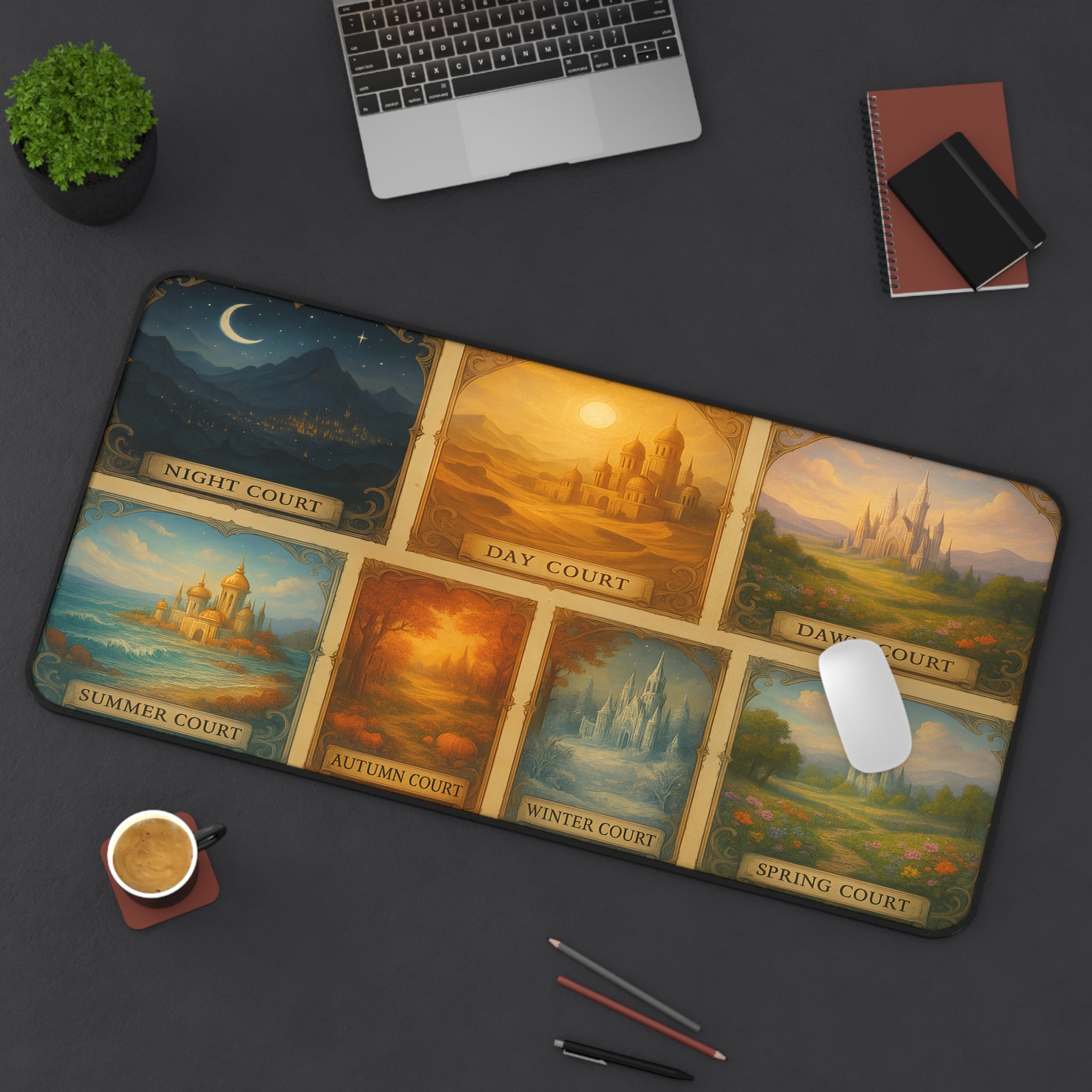 dreamy literary-inspired desk mat with magical artwork, fandom-inspired oversized gaming mouse pad for writers