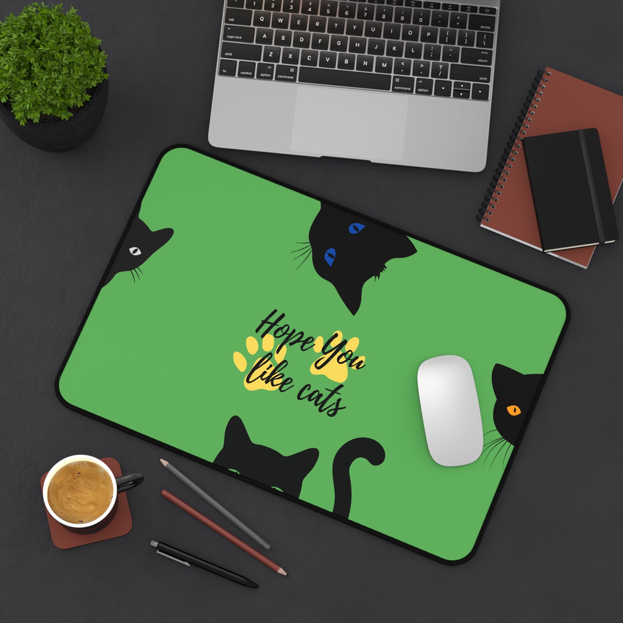 stylish green cat desk mat for cozy home office decor