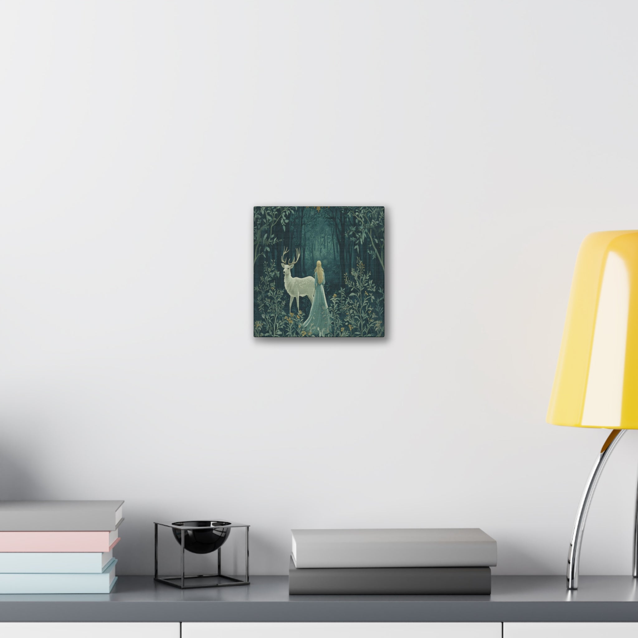 Enchanted Forest Stag & Maiden Canvas Wall Art Mystical Woodland Nature Lover Home Décor