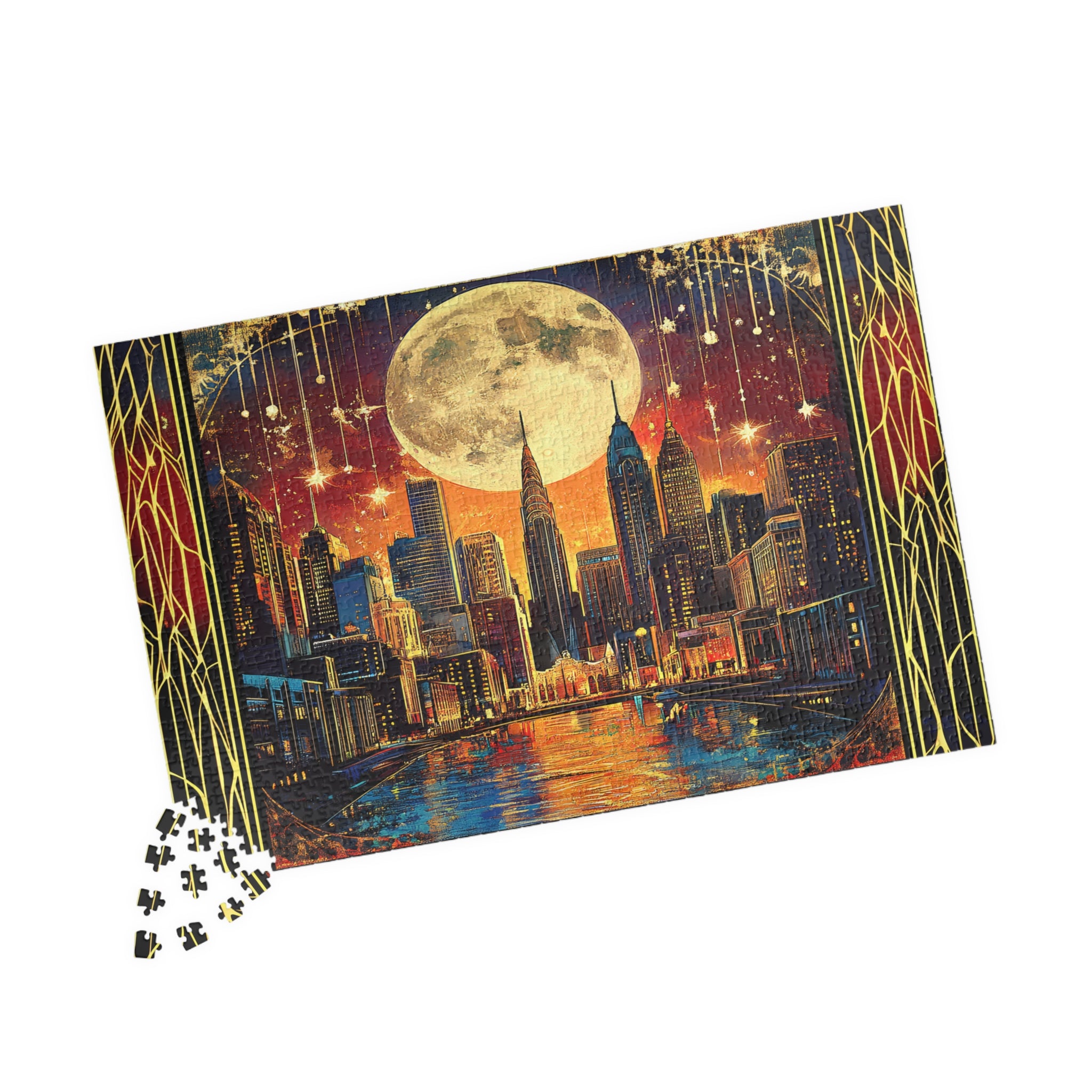 Midnight City Skyline Jigsaw Puzzle – Art Deco New York Puzzle Gift for Adults, Moonlit Wall Decor