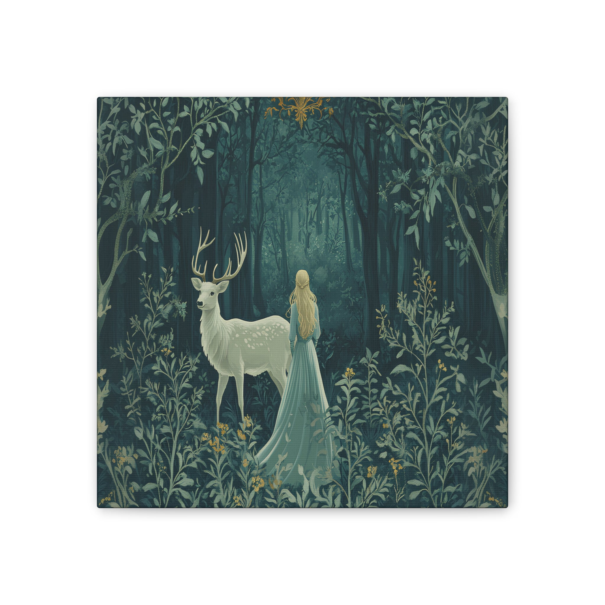 Enchanted Forest Stag & Maiden Canvas Wall Art Mystical Woodland Nature Lover Home Décor