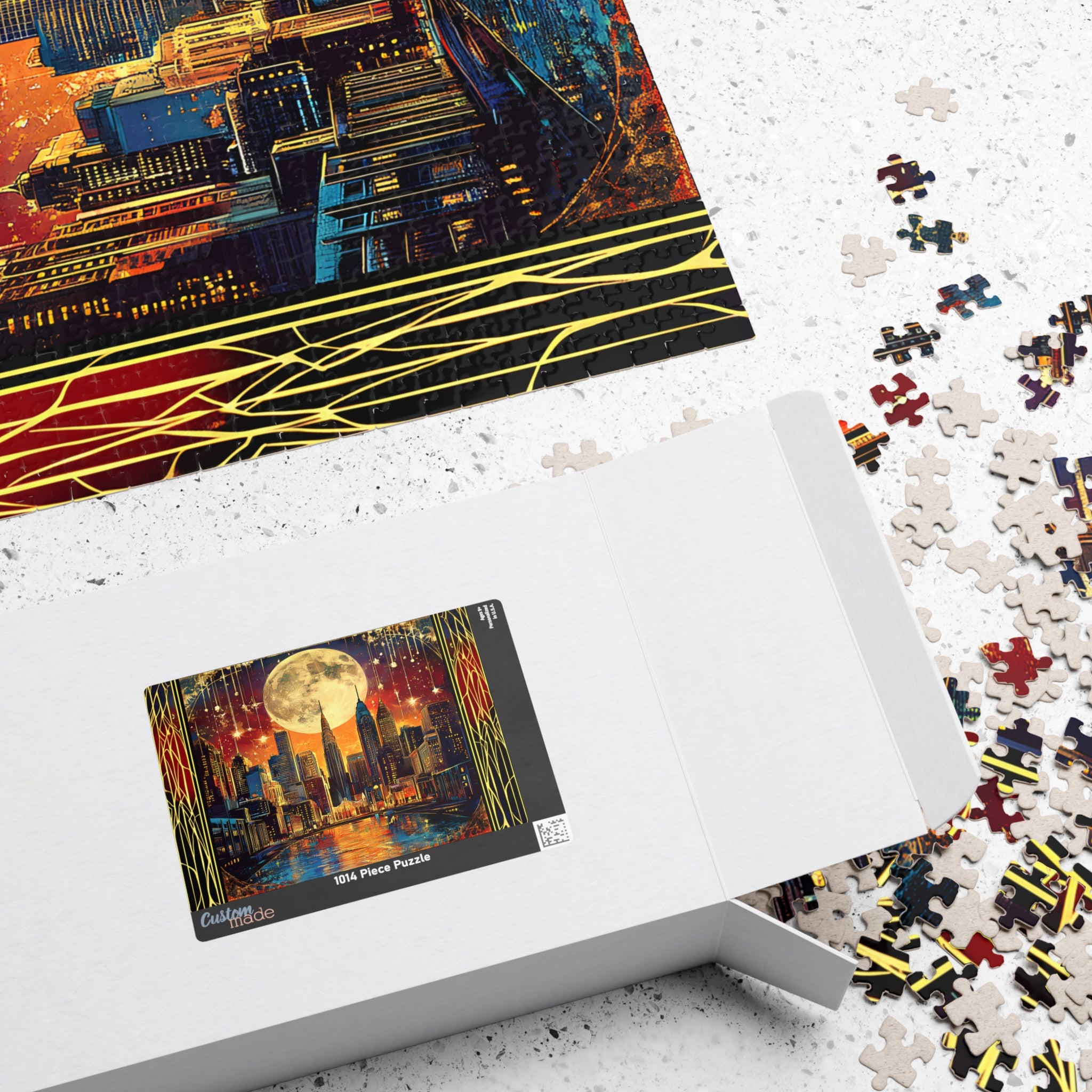 Midnight City Skyline Jigsaw Puzzle – Art Deco New York Puzzle Gift for Adults, Moonlit Wall Decor
