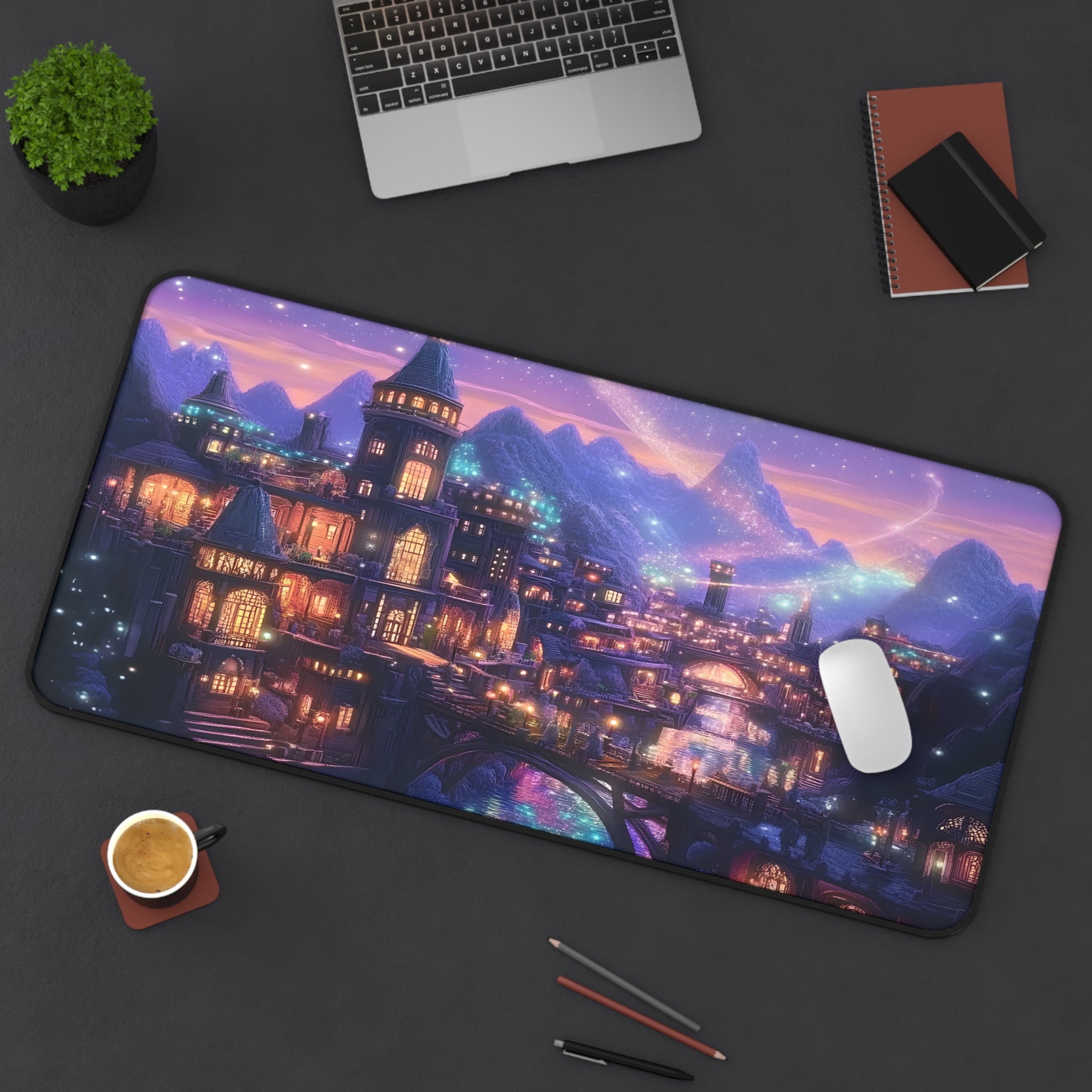 cozy rainbow fantasy desk mat for readers, students, and office workers