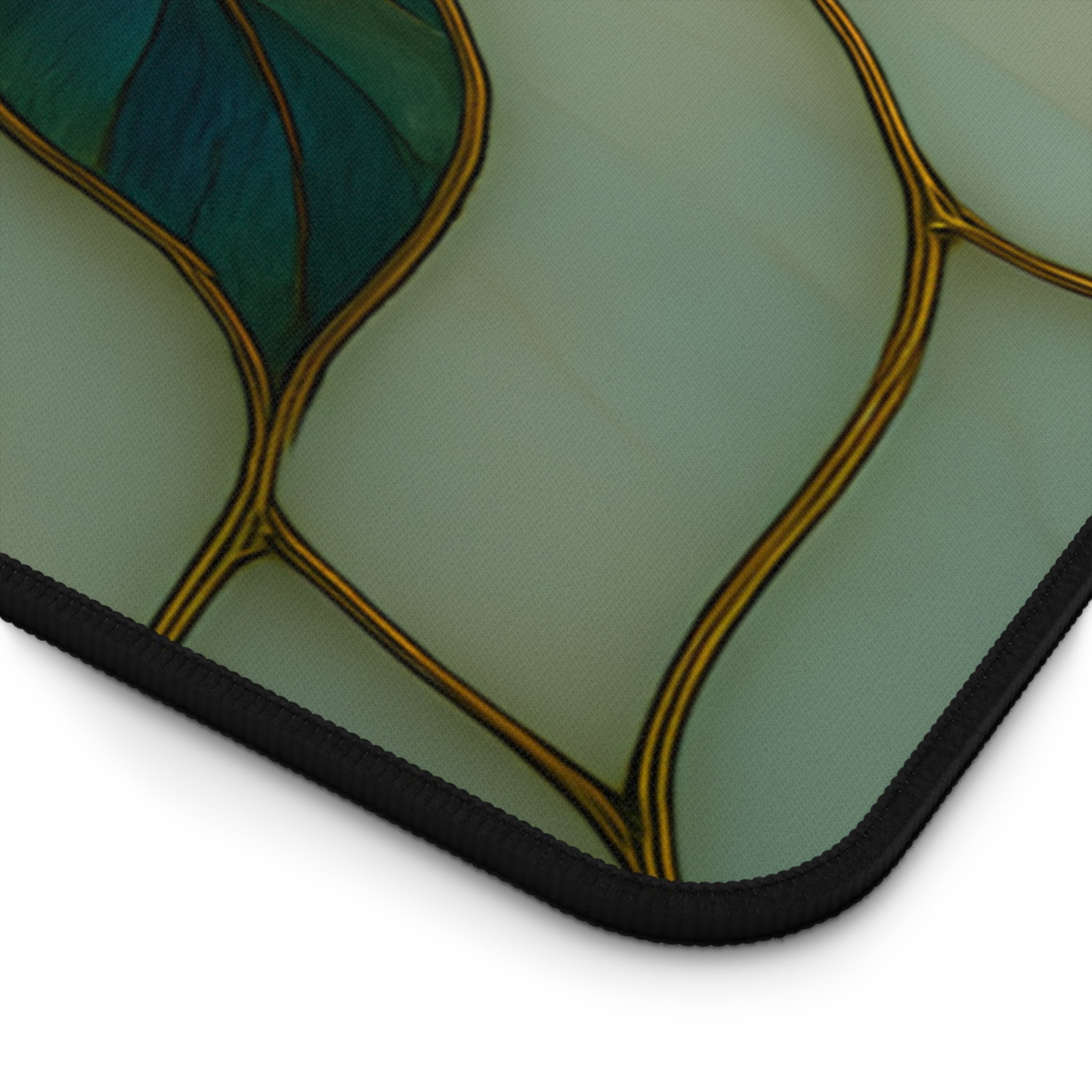 Wildflower Desk Mat Mousepad | Faux Stained Glass Rose Floral Gaming Pad, Large Office Desk Accessory
