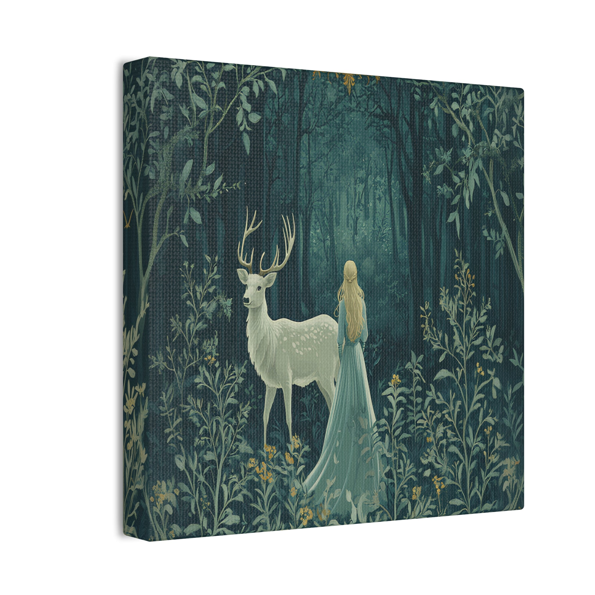 Enchanted Forest Stag & Maiden Canvas Wall Art Mystical Woodland Nature Lover Home Décor