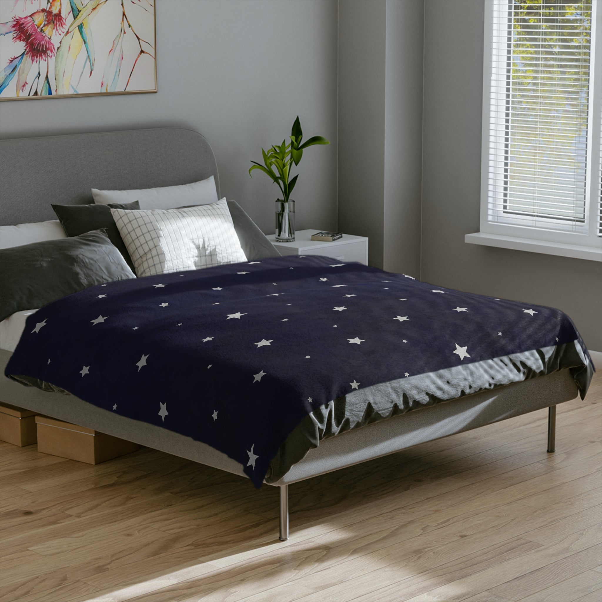 Starry Night Sky Microfiber Blanket | Cozy Navy Celestial Throw for Bedroom or Reading Nook