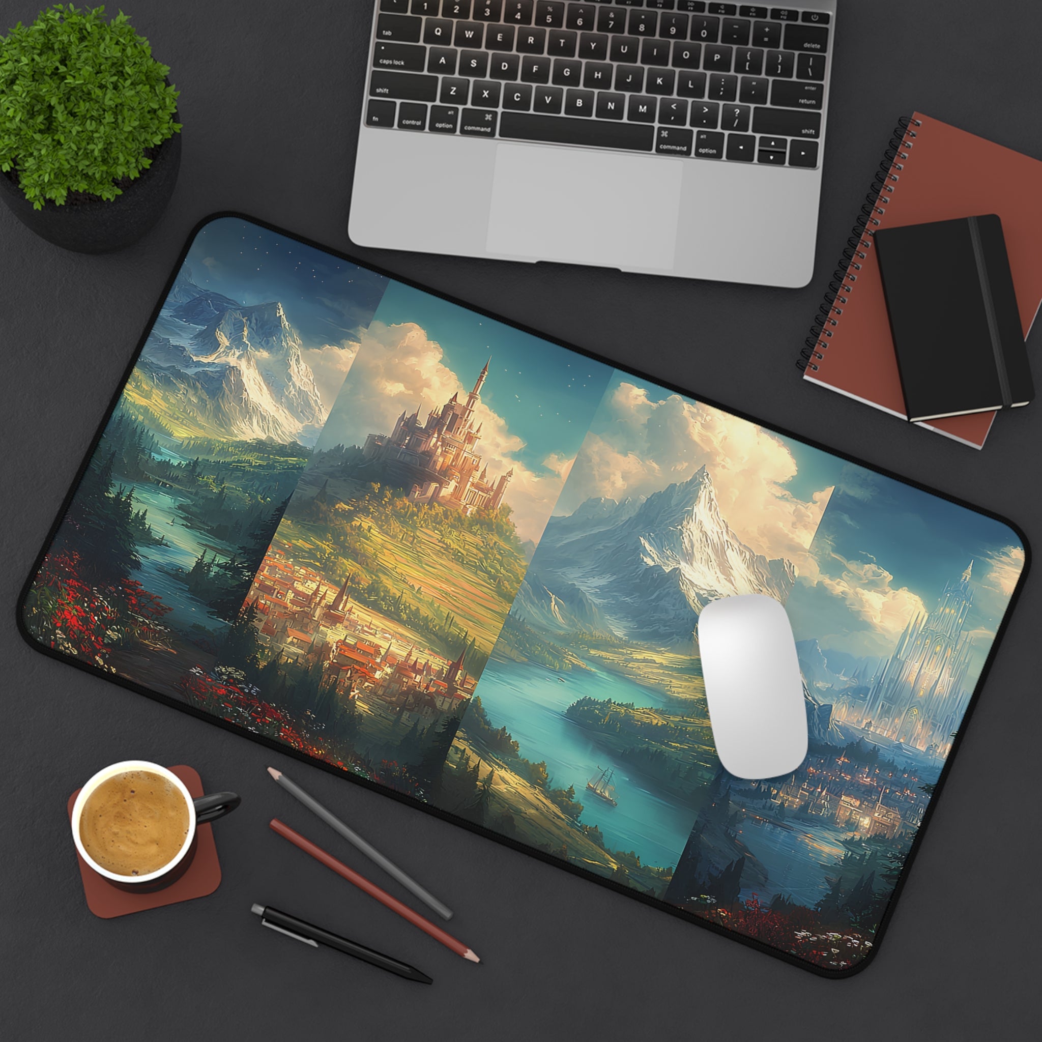 castle desk mat with anti slip backing, fantasy castle office desk mat for students