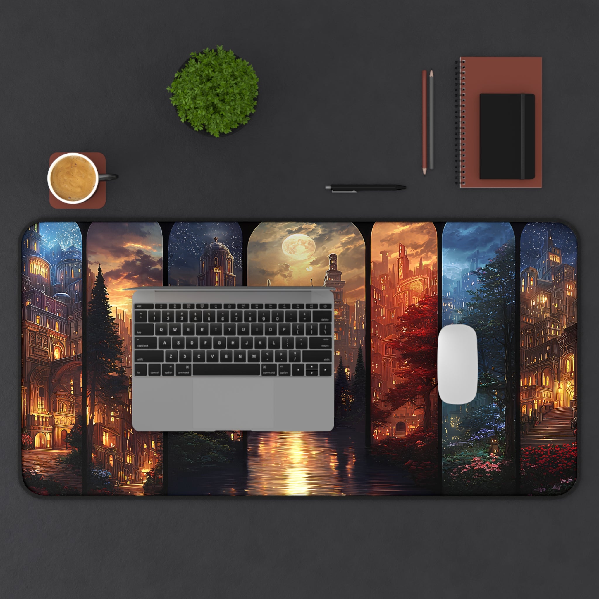 Crescent City nightscape mouse pad for writers, dreamy Crescent City desk pad for fantasy fans