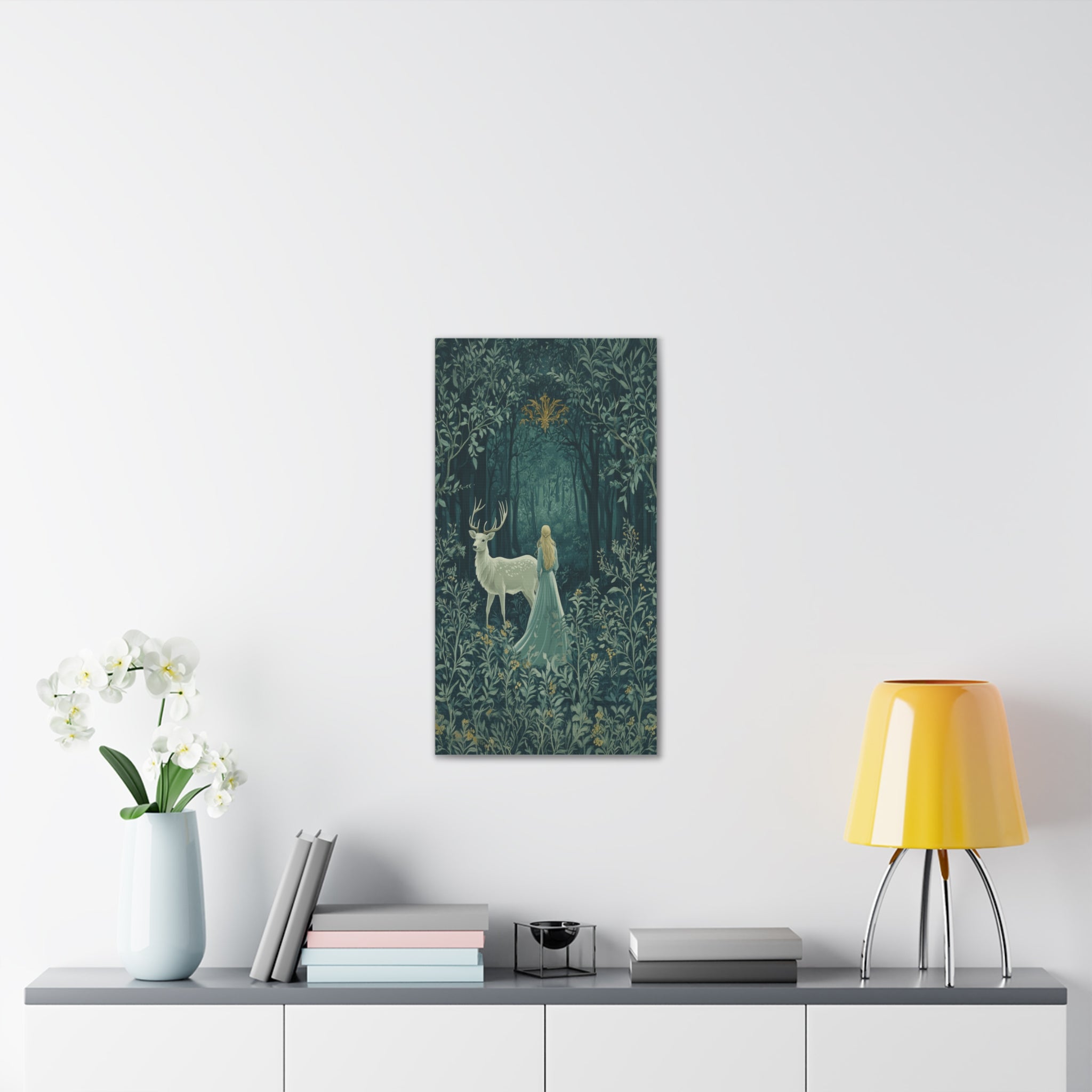 Enchanted Forest Stag & Maiden Canvas Wall Art Mystical Woodland Nature Lover Home Décor