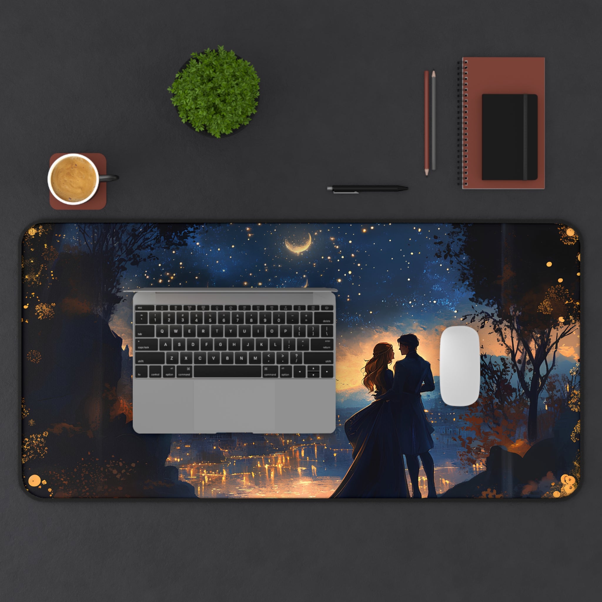 Oversized starry city mouse pad with magical celestial sky