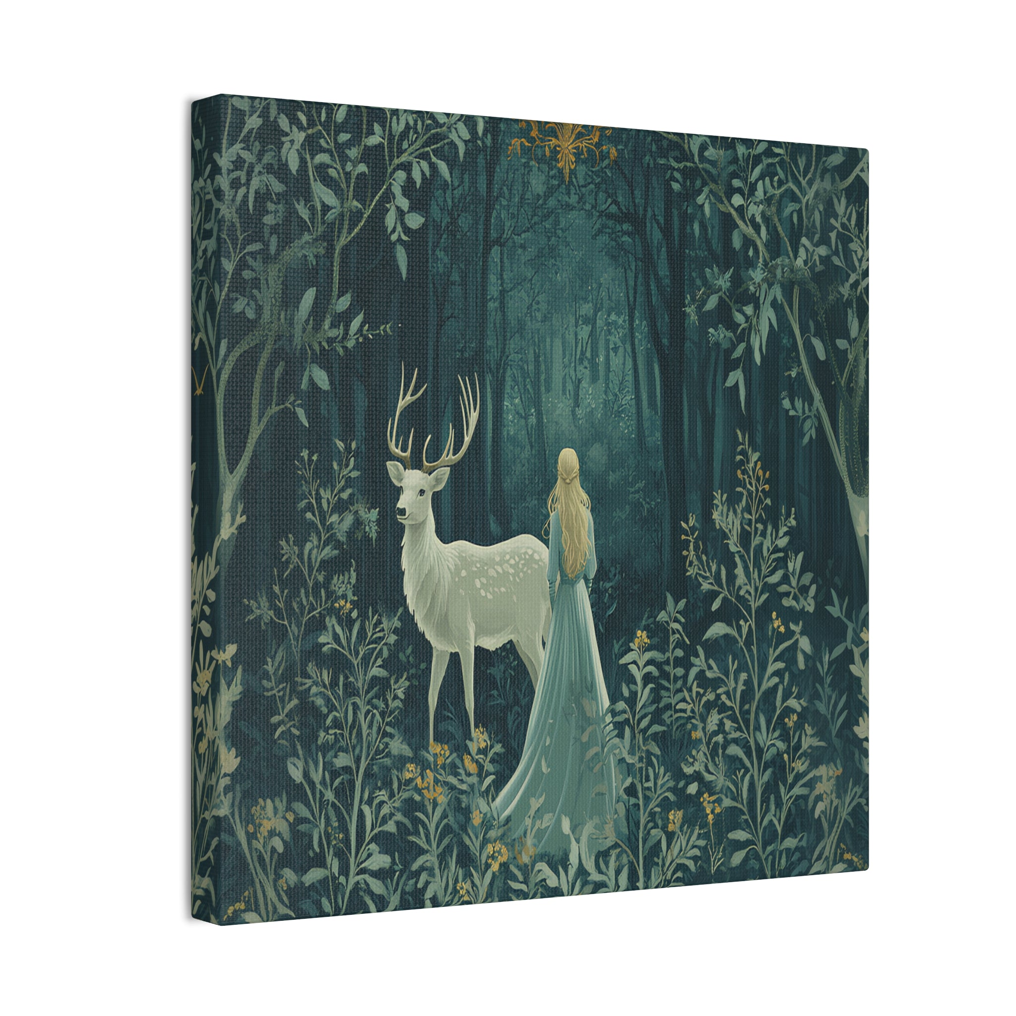 Enchanted Forest Stag & Maiden Canvas Wall Art Mystical Woodland Nature Lover Home Décor