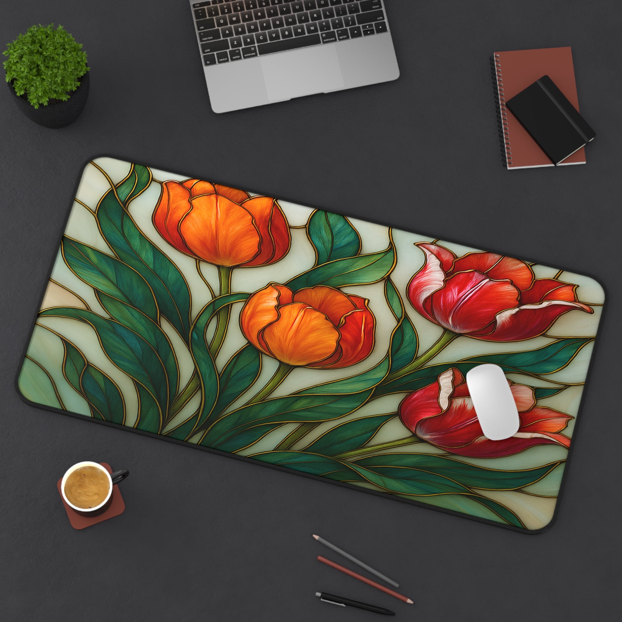 unique wildflower office accessory, oversized gaming desk mat with artistic print