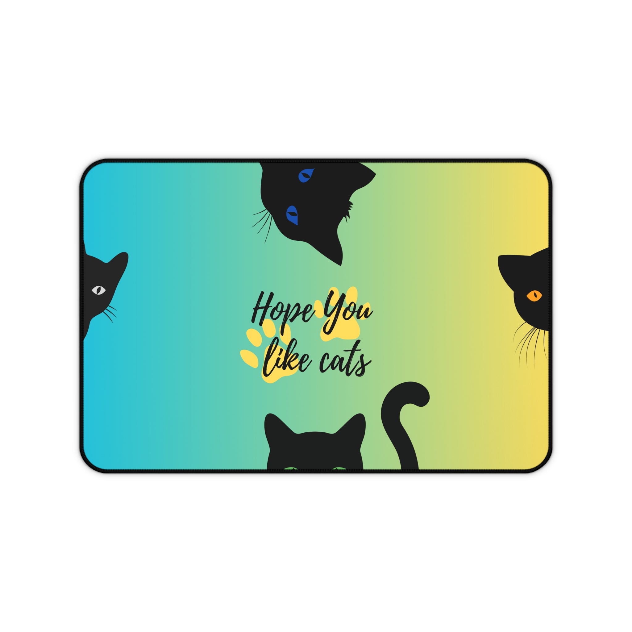 oversized gaming mouse pad with cats and rainbow gradient