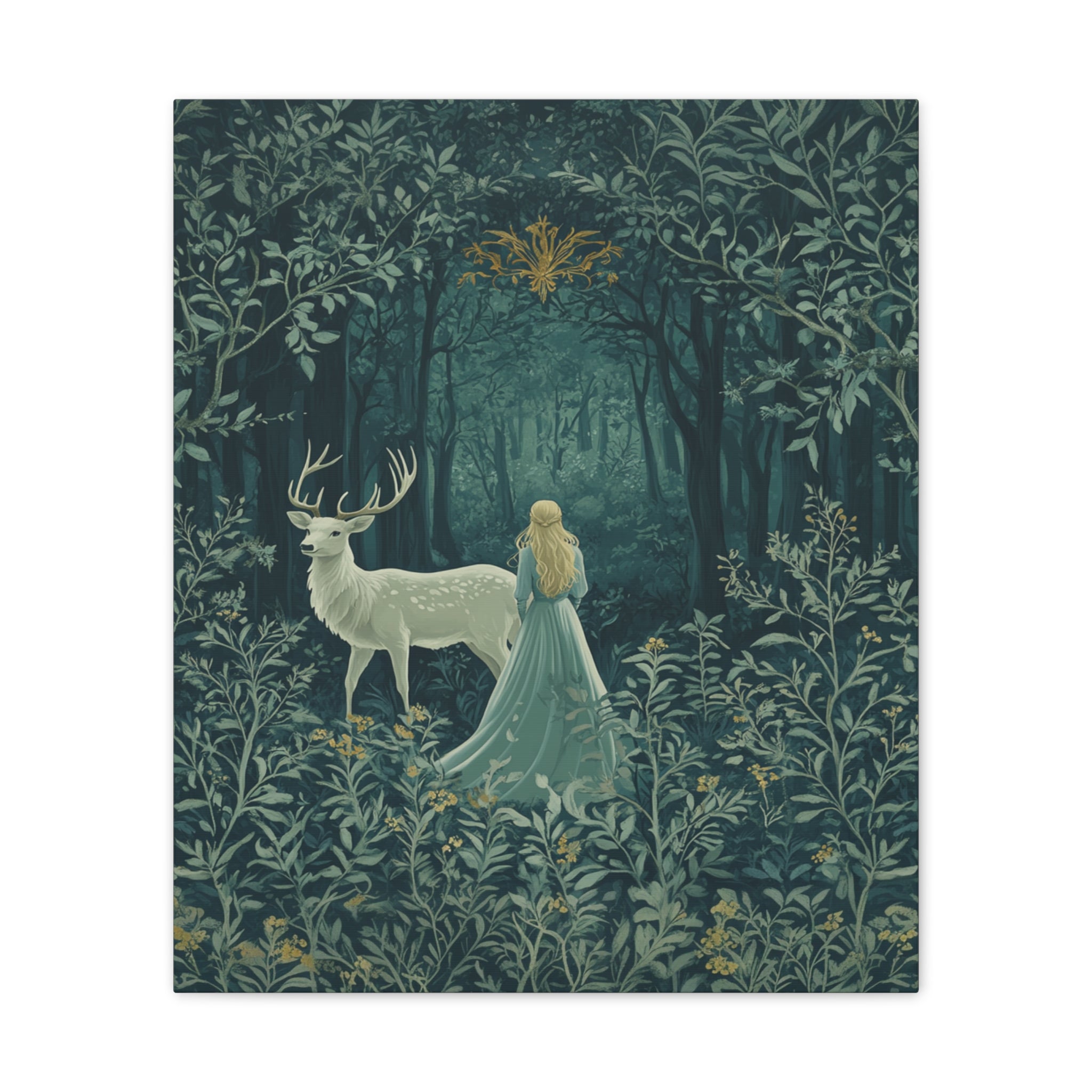 Enchanted Forest Stag & Maiden Canvas Wall Art Mystical Woodland Nature Lover Home Décor
