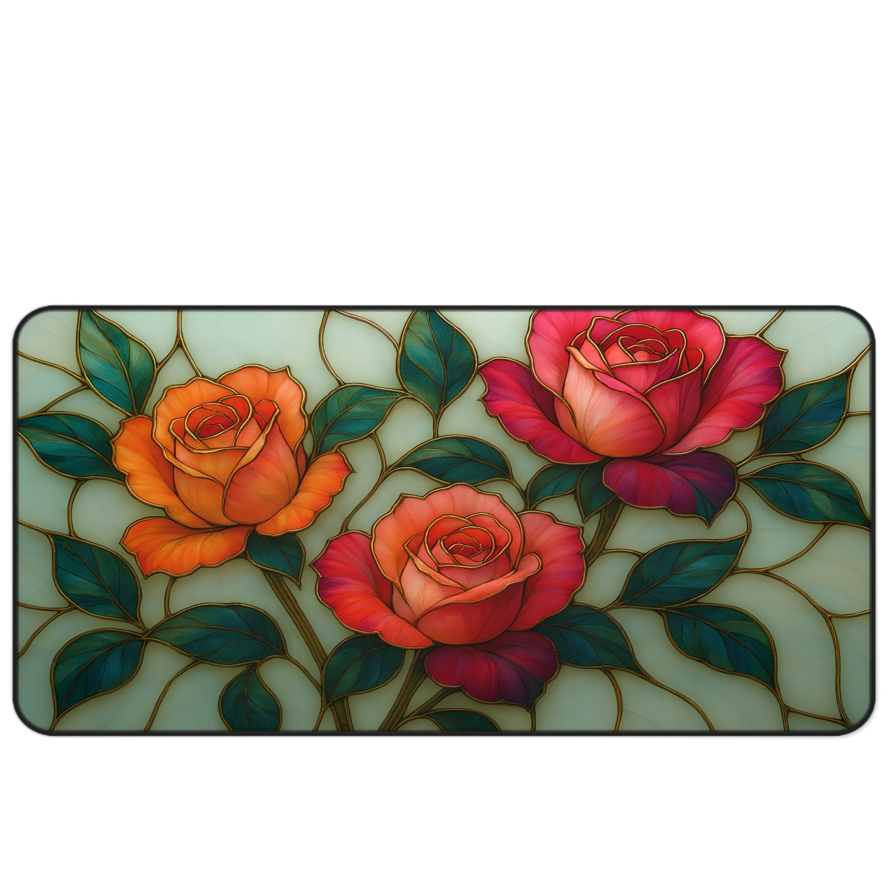 stained glass rose desk mat gift, boho floral workspace mouse pad