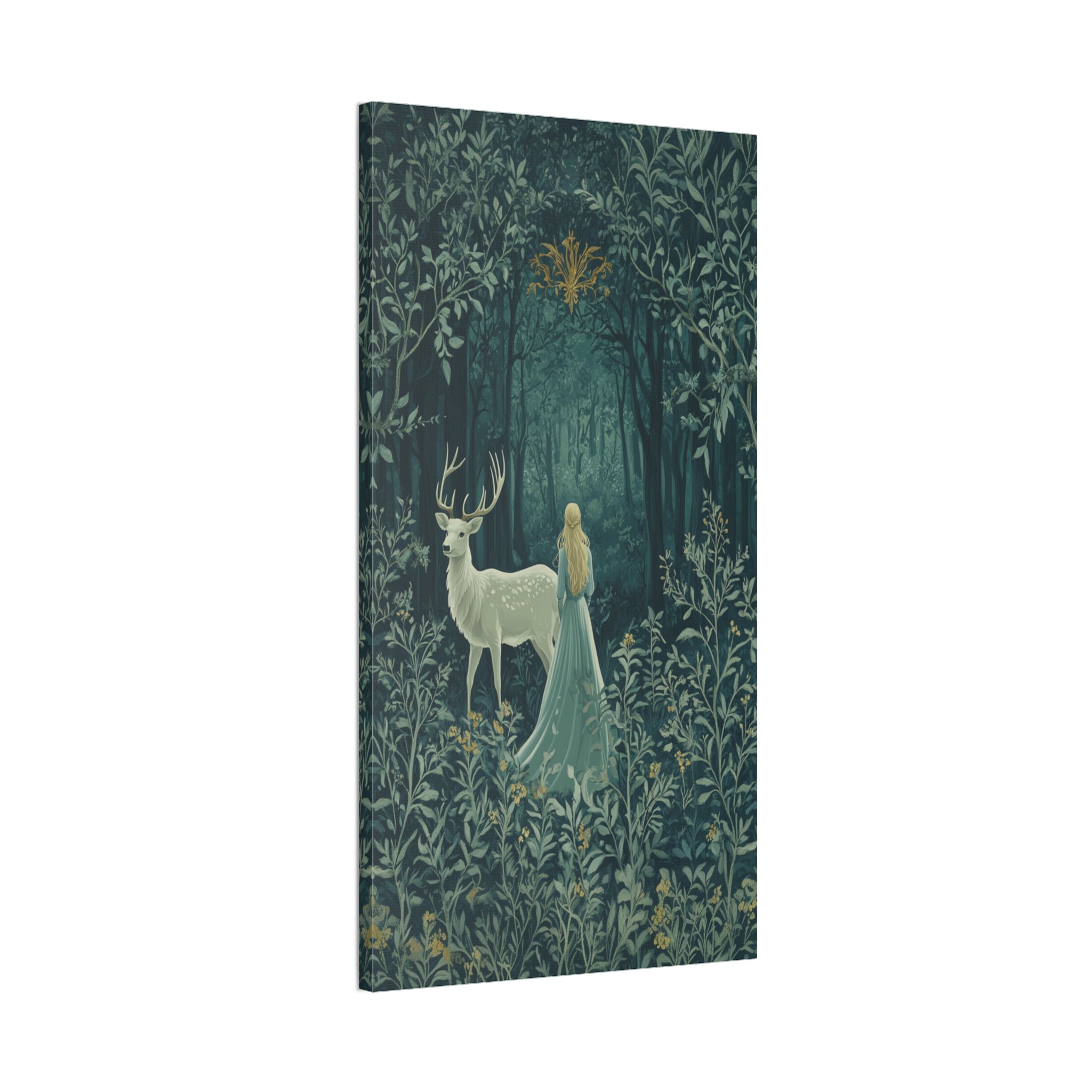 Enchanted Forest Stag & Maiden Canvas Wall Art Mystical Woodland Nature Lover Home Décor