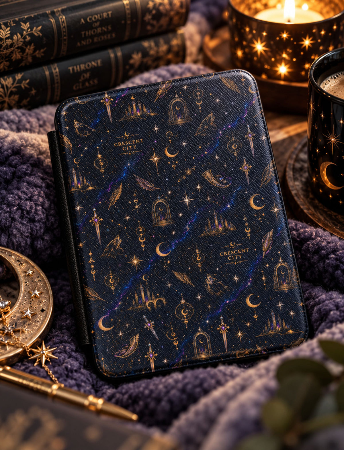 Crescent City Dark Celestial Kindle Case – Moon & Stars Fantasy Cover