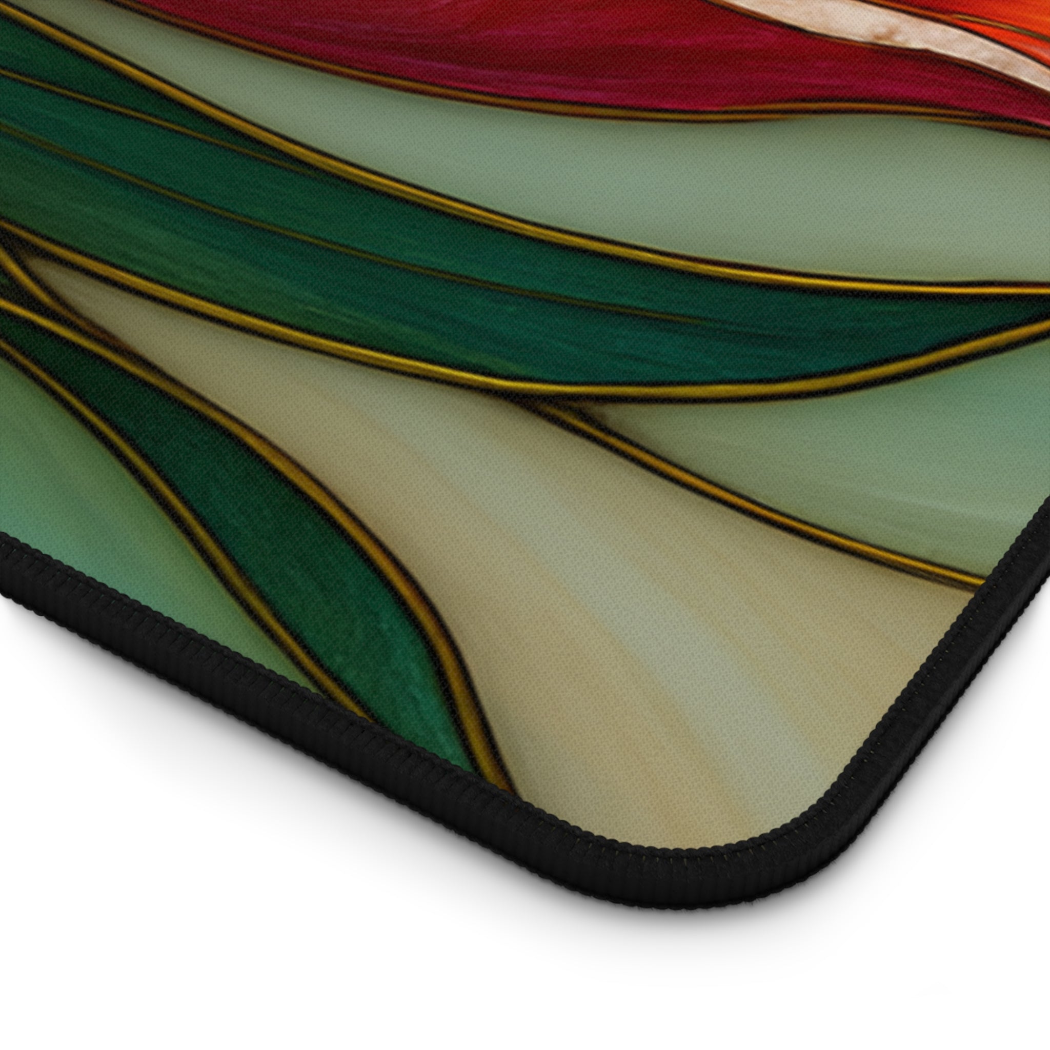 Wildflower Desk Mat Mousepad | Faux Stained Glass Tulip Floral Office Decor, Large Gaming Mouse Pad