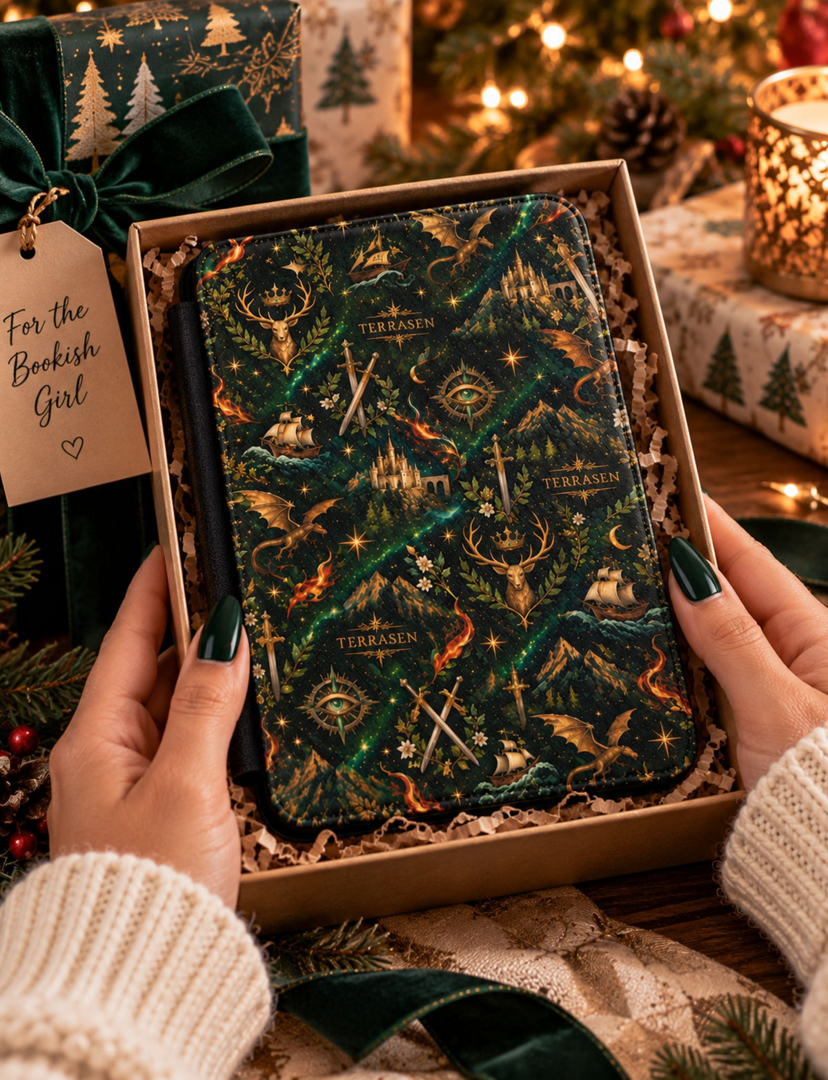 Terrasen Kindle Case Dark Green Fantasy E-reader Cover