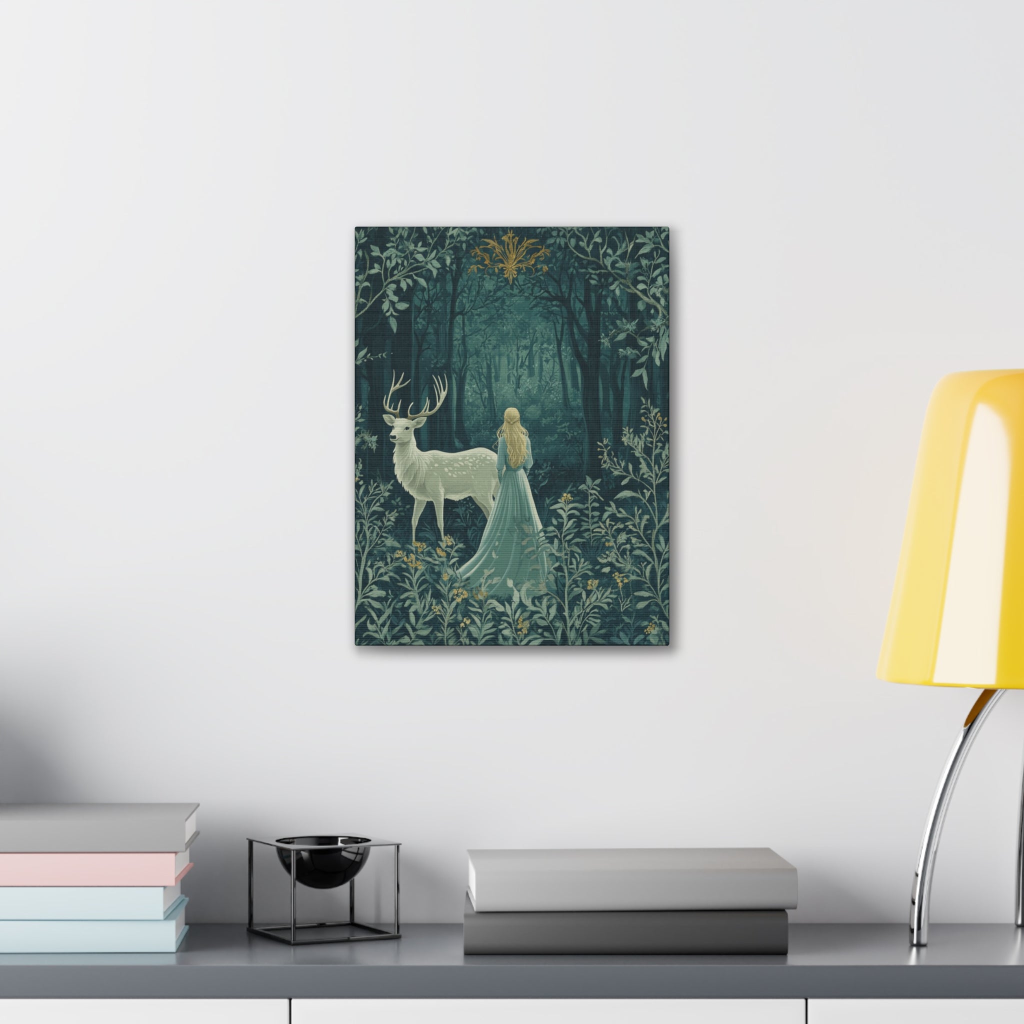 Enchanted Forest Stag & Maiden Canvas Wall Art Mystical Woodland Nature Lover Home Décor