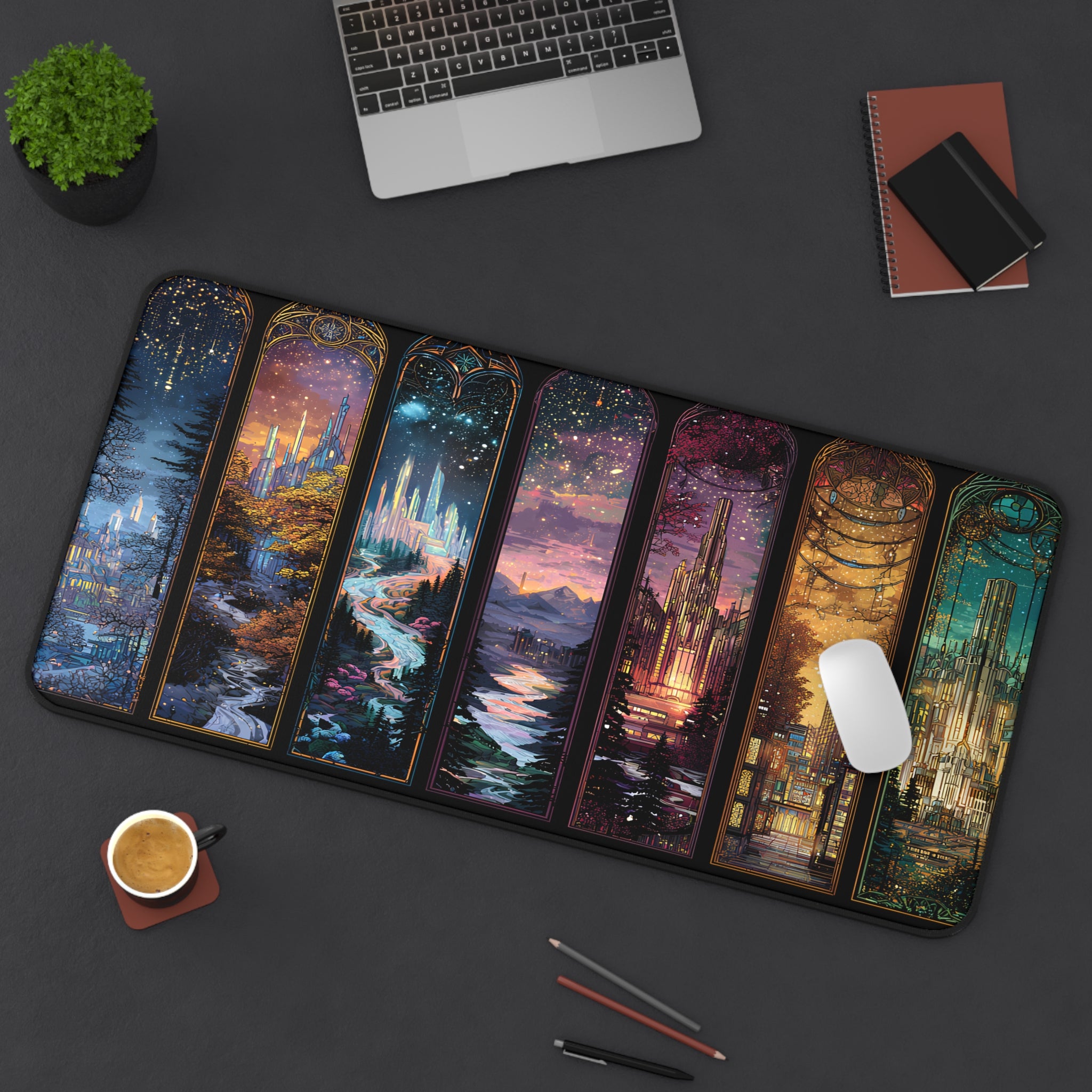 Scenes of Throne Fantasy Desk Mat | Book Lover Mouse Pad | Cozy Book Nook Gift | Aesthetic Office Decor for Readers