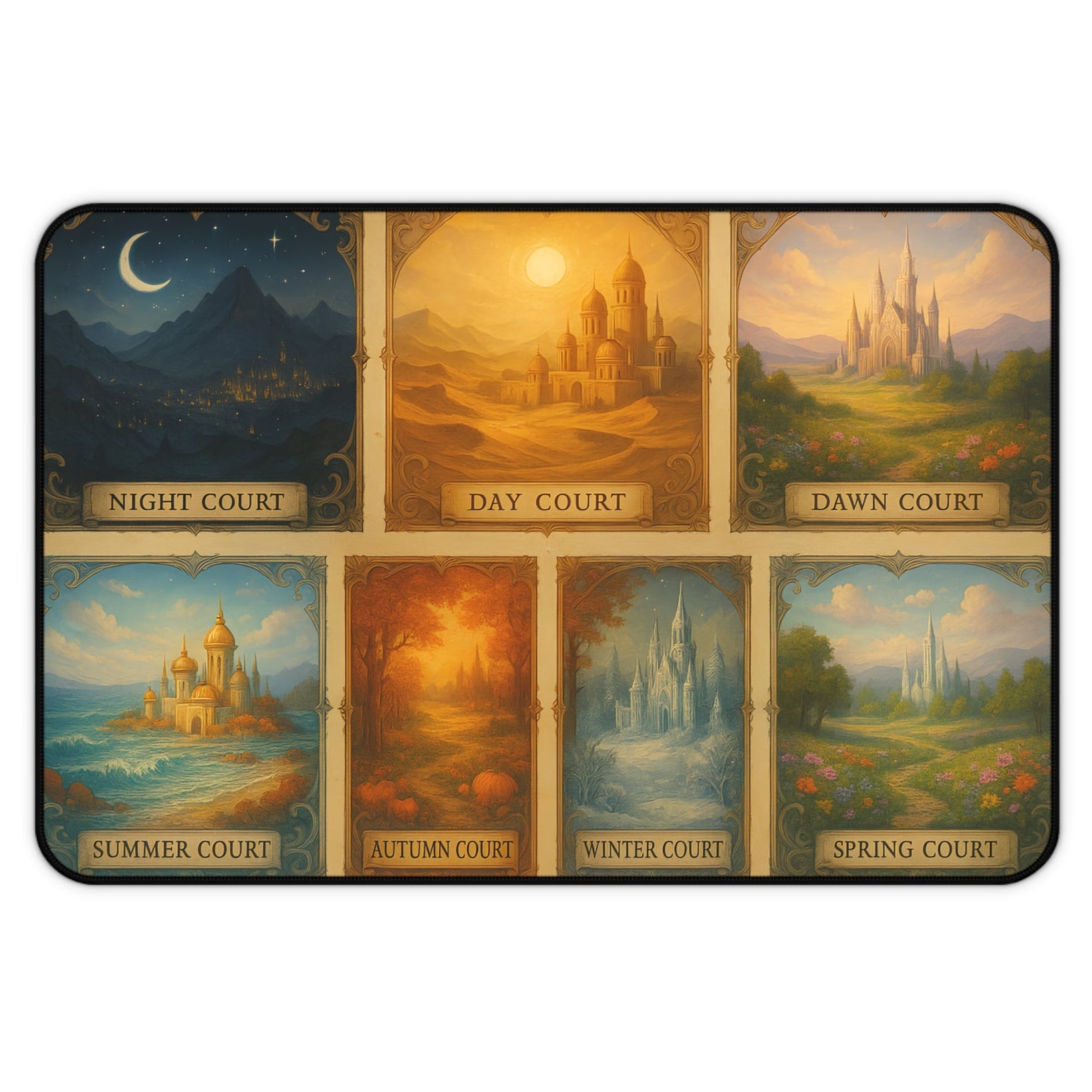 dawn court castle fantasy desk mat for book lovers, summer court ocean palace oversized gaming mouse pad