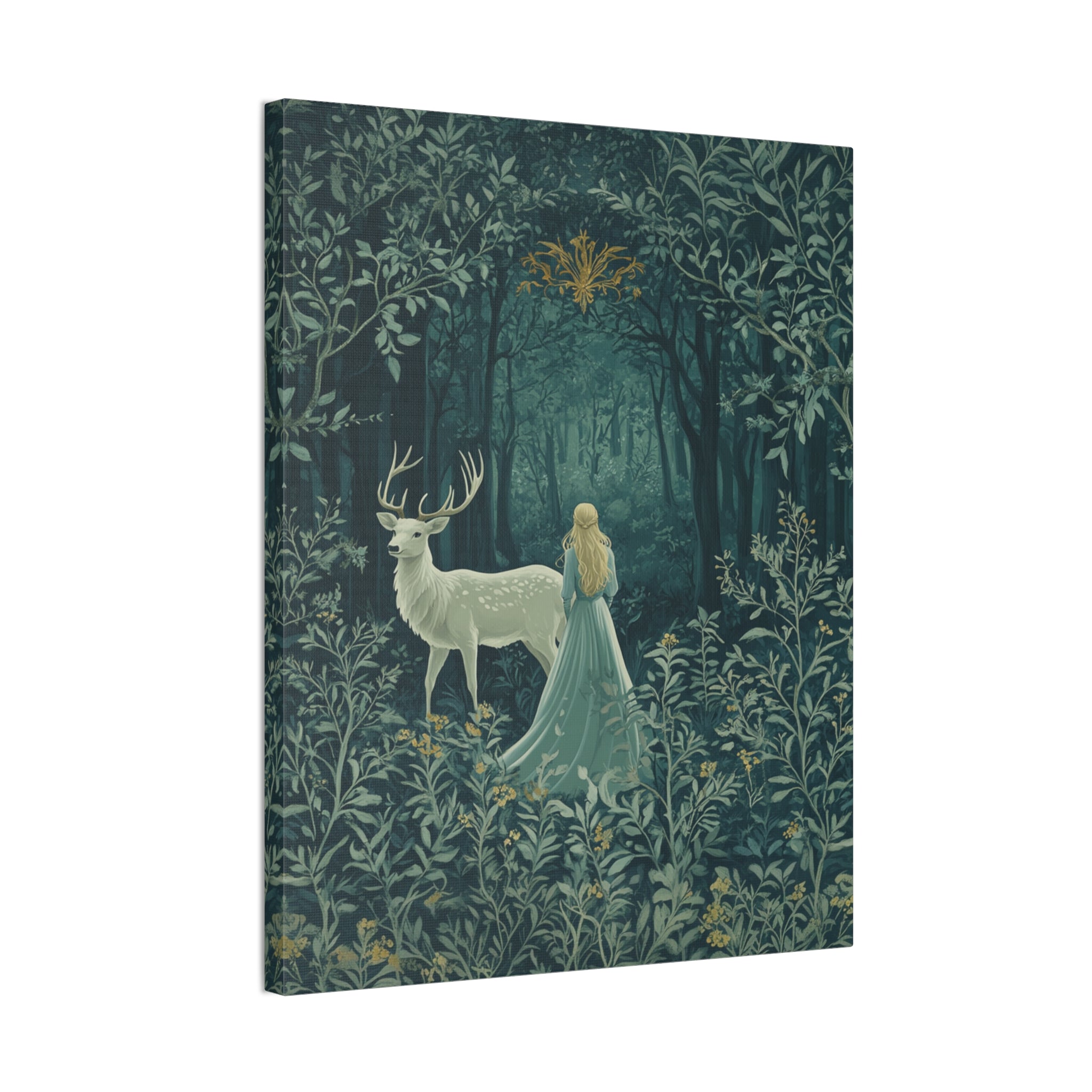 Enchanted Forest Stag & Maiden Canvas Wall Art Mystical Woodland Nature Lover Home Décor