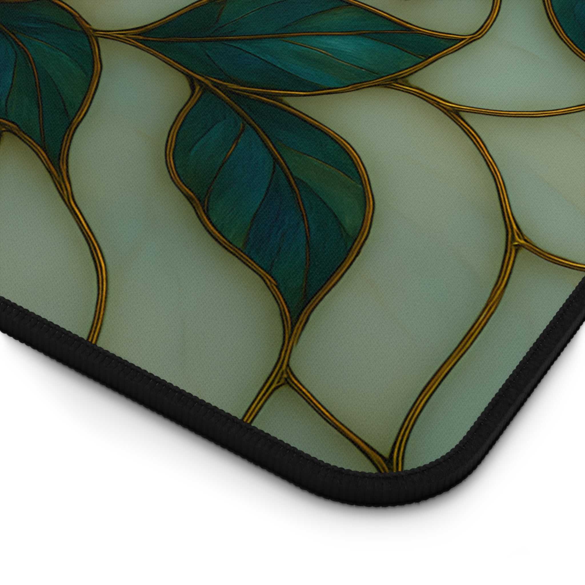 Wildflower Desk Mat Mousepad | Faux Stained Glass Rose Floral Gaming Pad, Large Office Desk Accessory