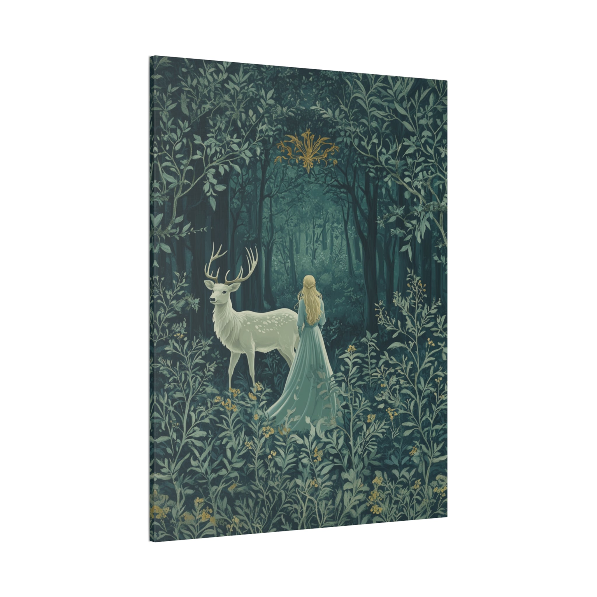 Enchanted Forest Stag & Maiden Canvas Wall Art Mystical Woodland Nature Lover Home Décor