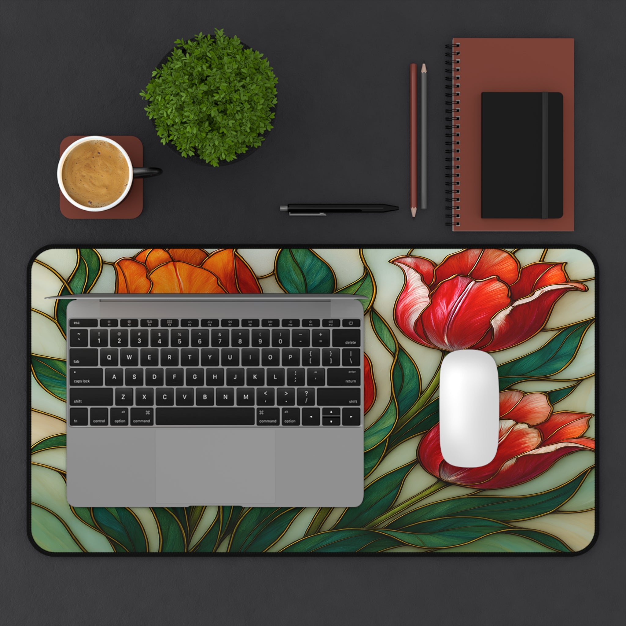 cottagecore floral desk mat office decor, boho style wildflower mouse pad