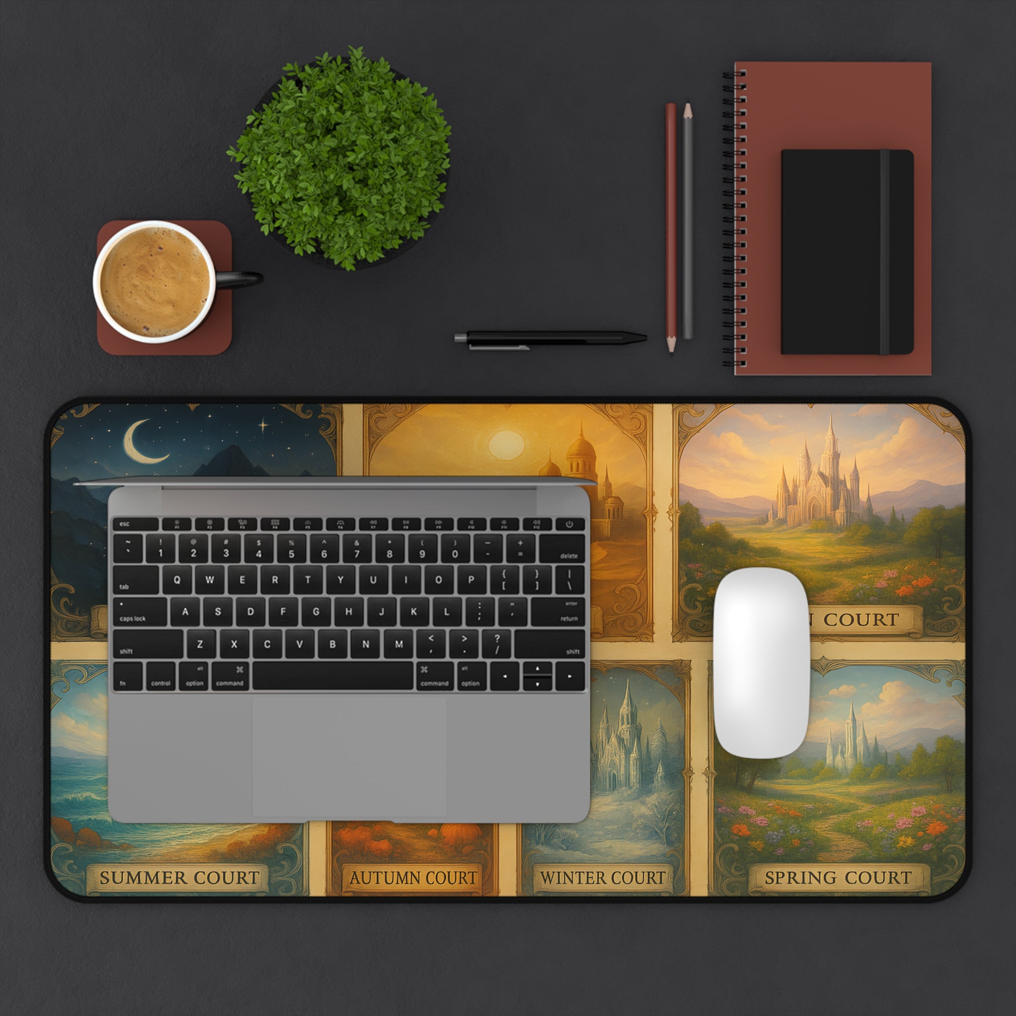 dawn court sunrise landscape literary office desk mat, summer court ocean waves fantasy oversized mouse pad