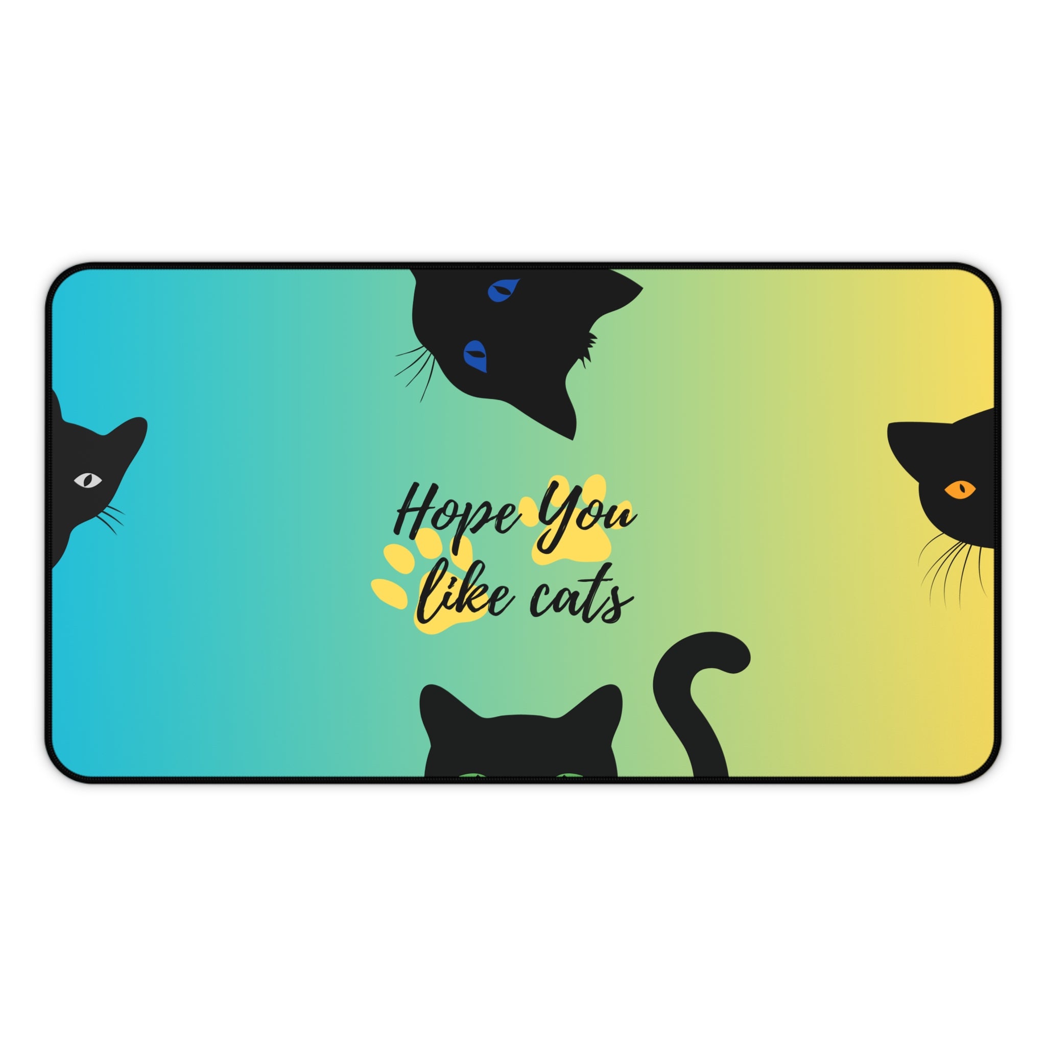extended gradient desk mat with playful cat illustrations