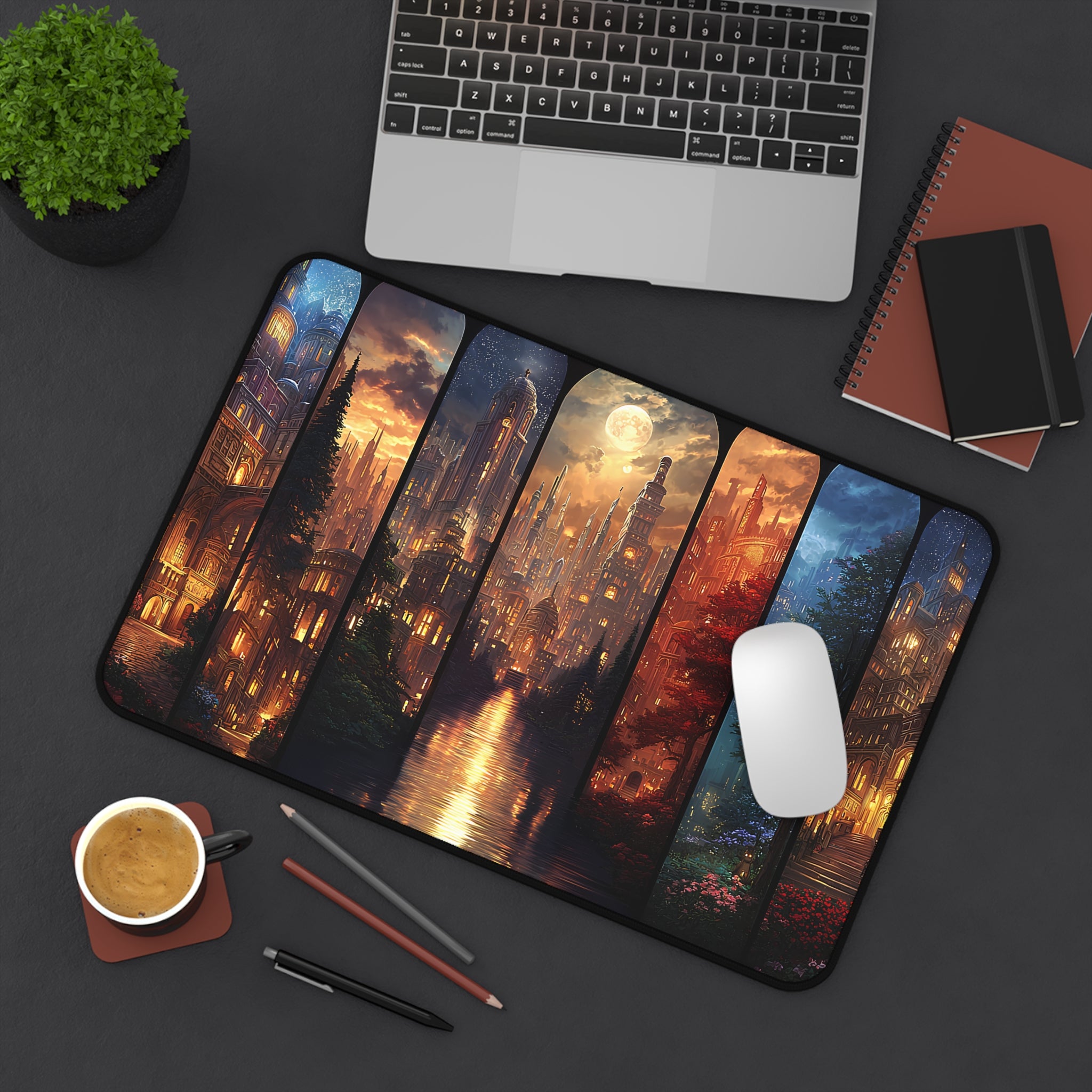 fantasy book lover mouse pad with city art, dreamy Crescent City mouse pad for home office, Crescent City inspired oversized gaming desk mat